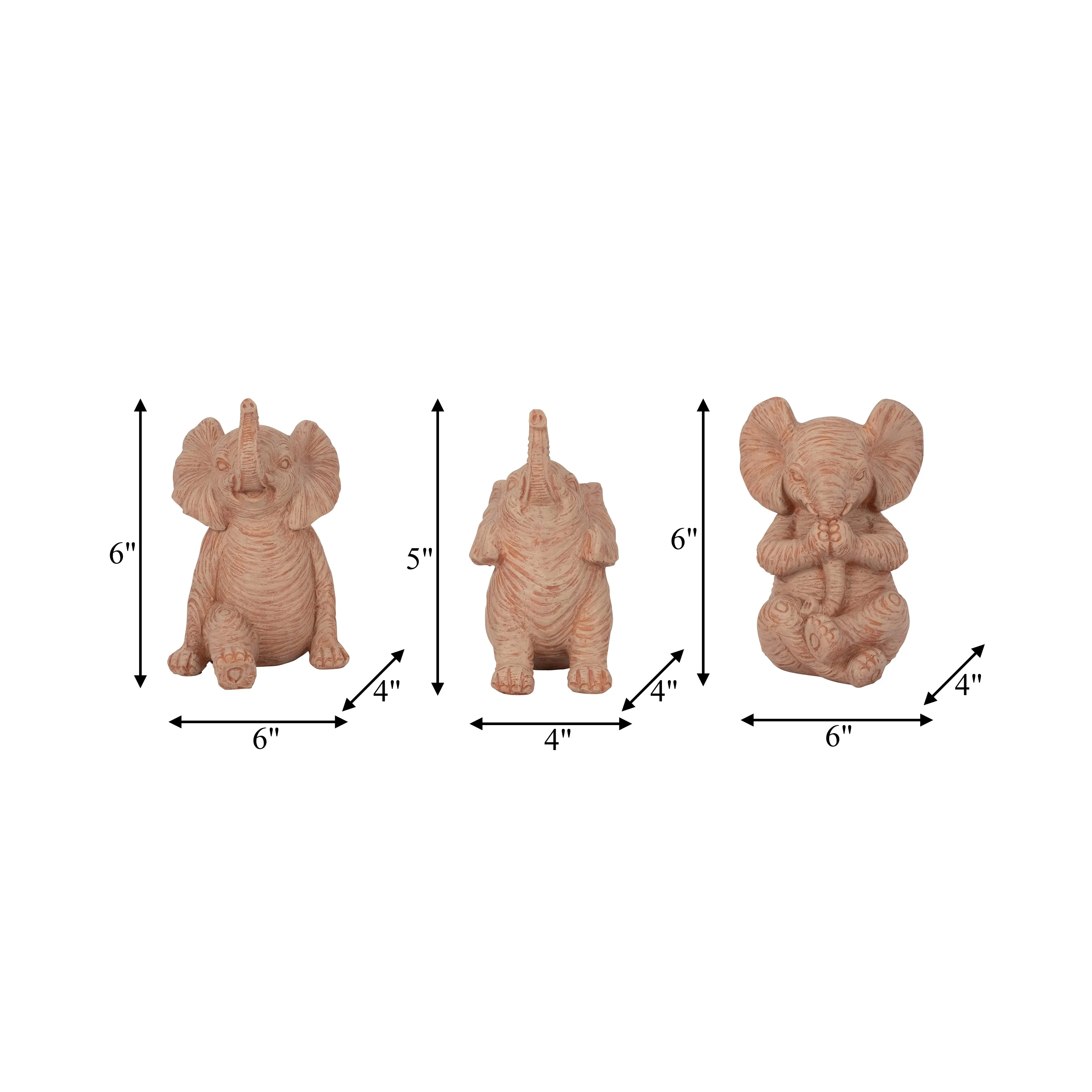RESIN, S/3 6" STONE LOOK YOGA ELEPHANT, NATURAL