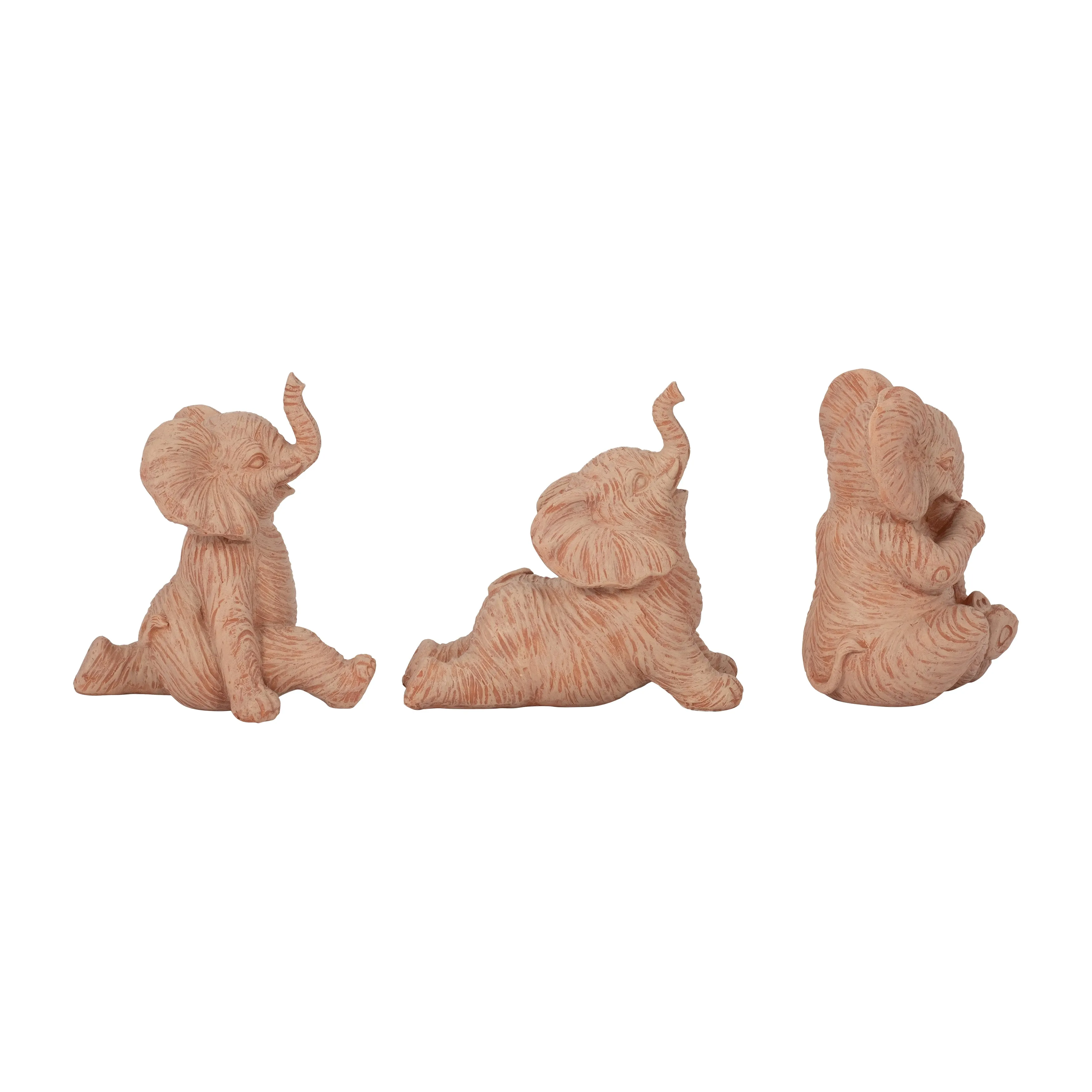 RESIN, S/3 6" STONE LOOK YOGA ELEPHANT, NATURAL