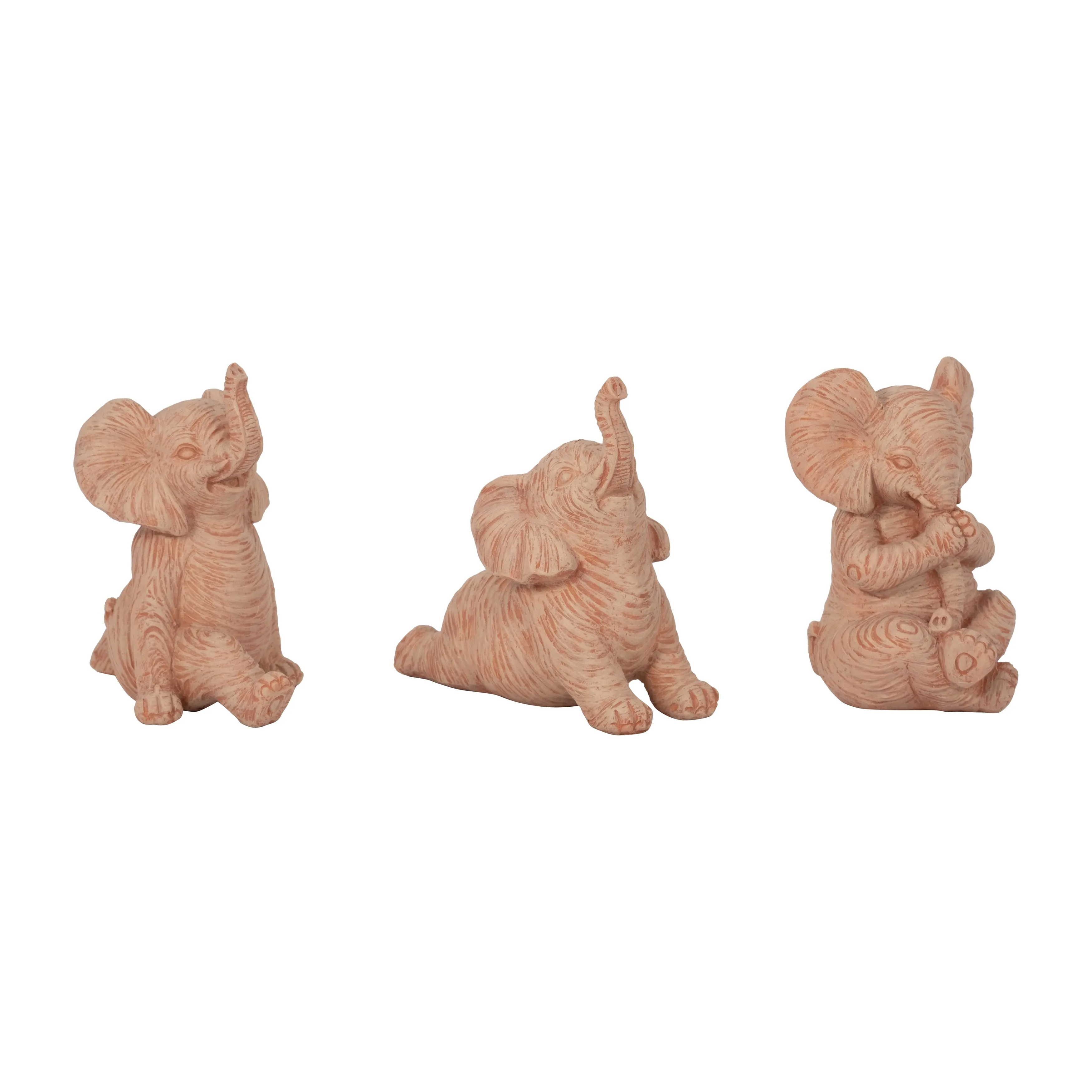 RESIN, S/3 6" STONE LOOK YOGA ELEPHANT, NATURAL