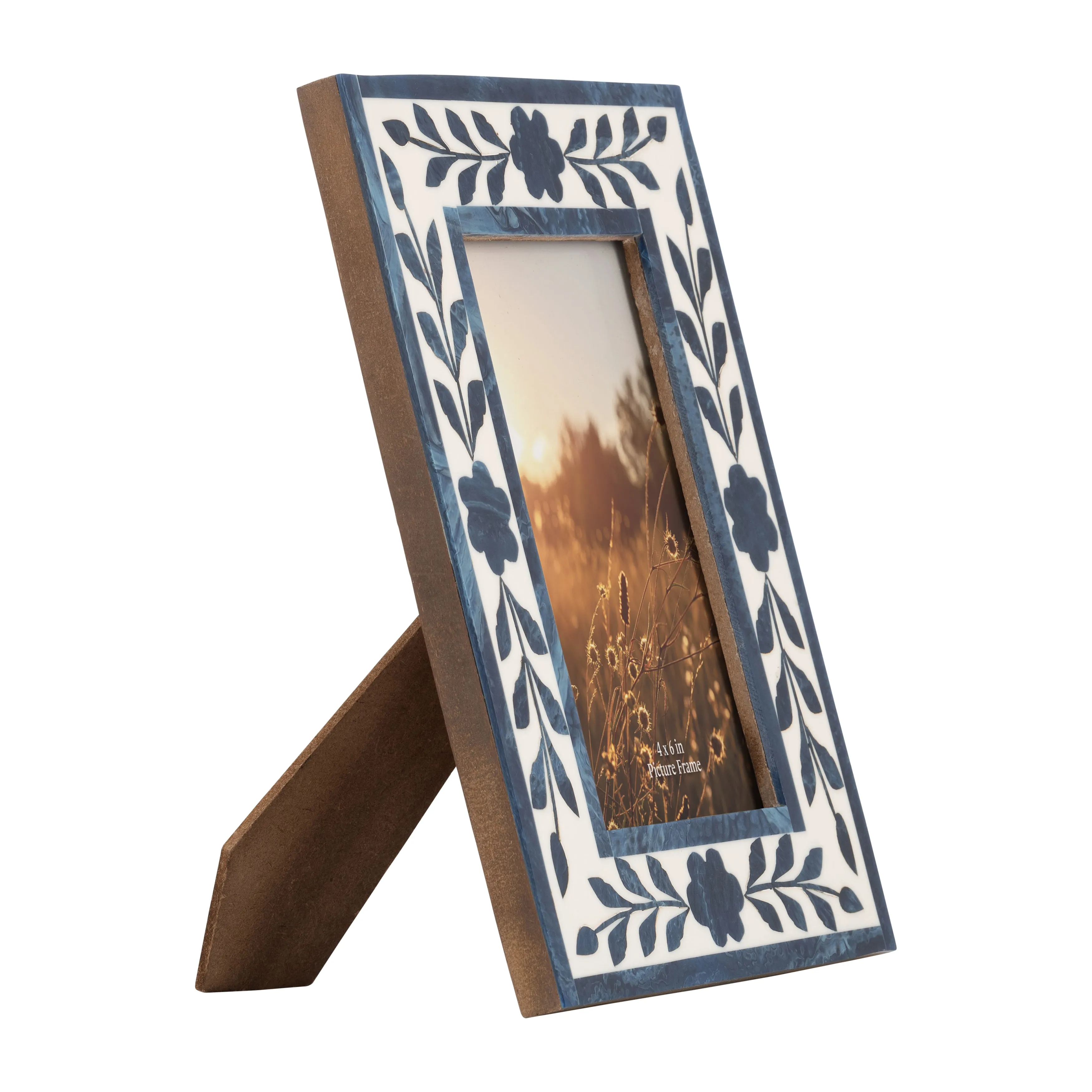 RESIN,4X6 BLUE PETALS PHOTO FRAME,WHITE/BLUE