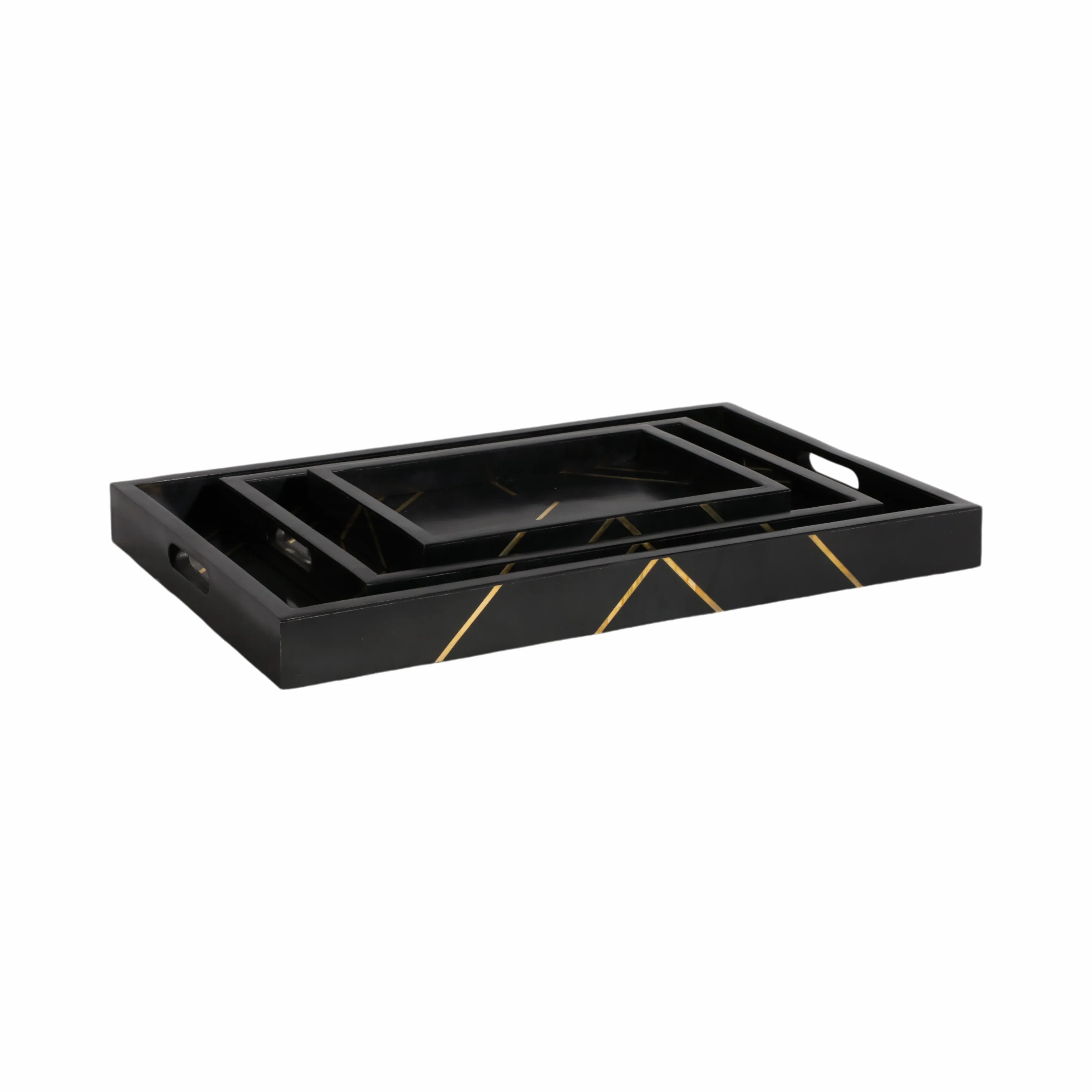 RESIN,S/3 13/18/24",BRSS INLAY RECTANGLE TRAY,BLK