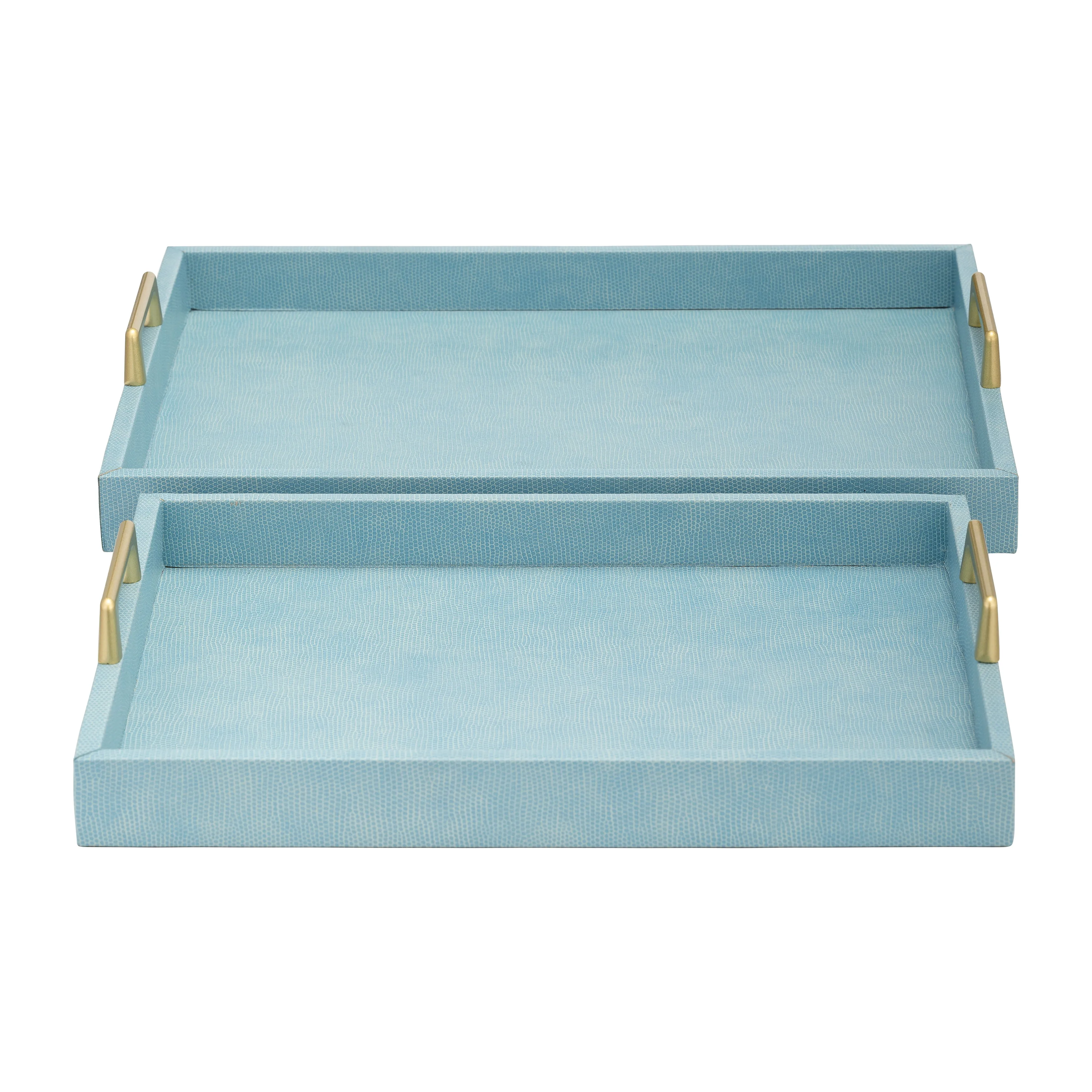 S/2 16/18"L FAUX SNAKESKIN TRAYS, AQUA