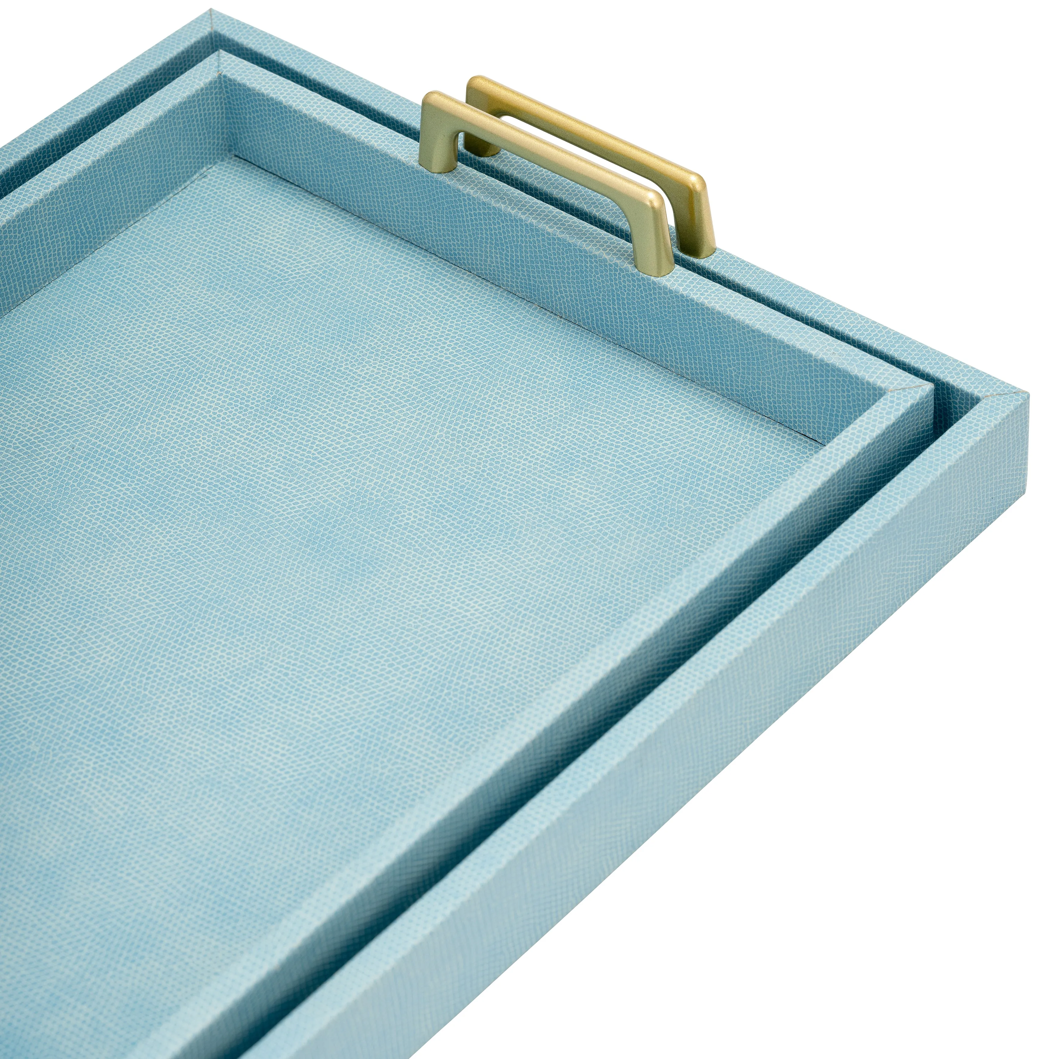 S/2 16/18"L FAUX SNAKESKIN TRAYS, AQUA