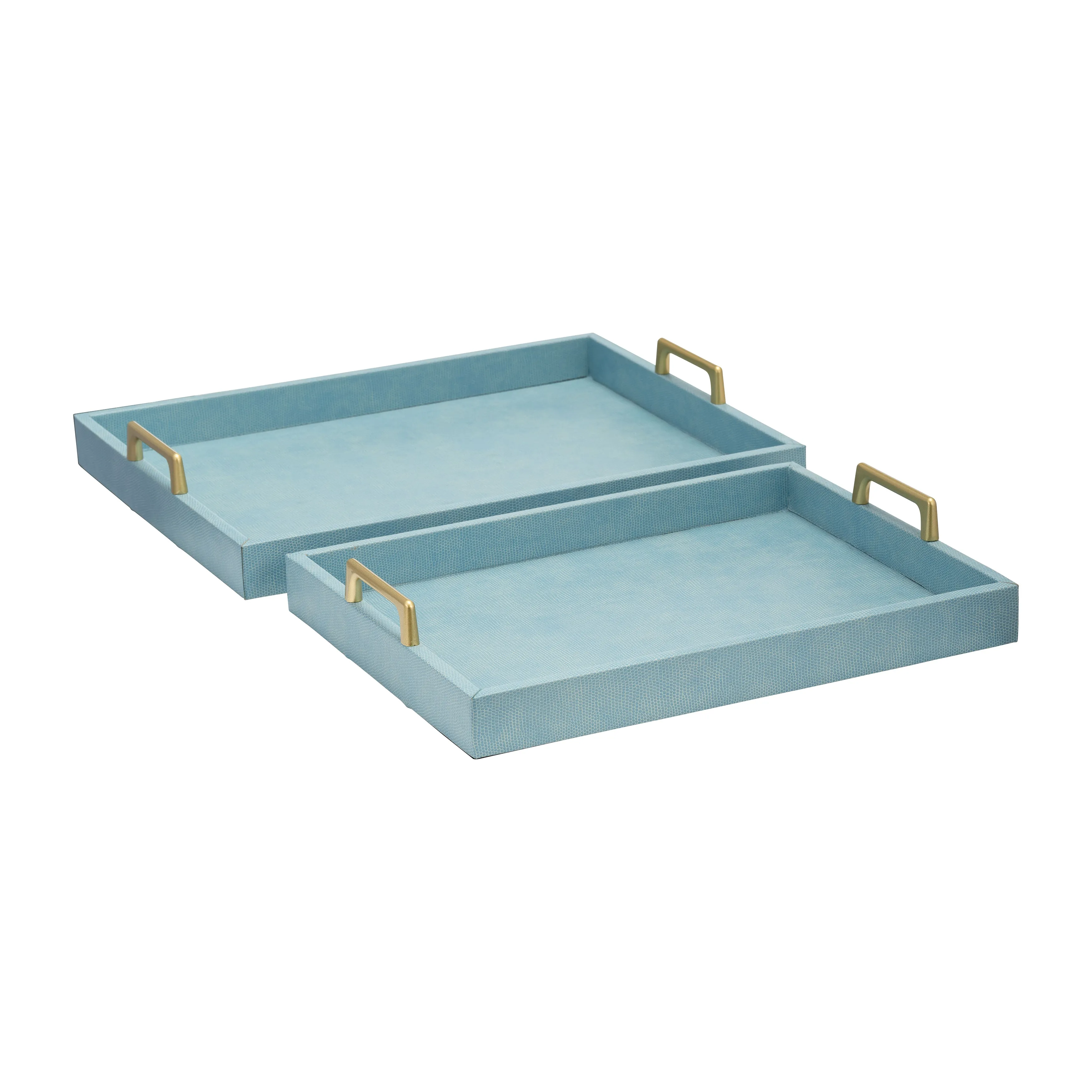 S/2 16/18"L FAUX SNAKESKIN TRAYS, AQUA