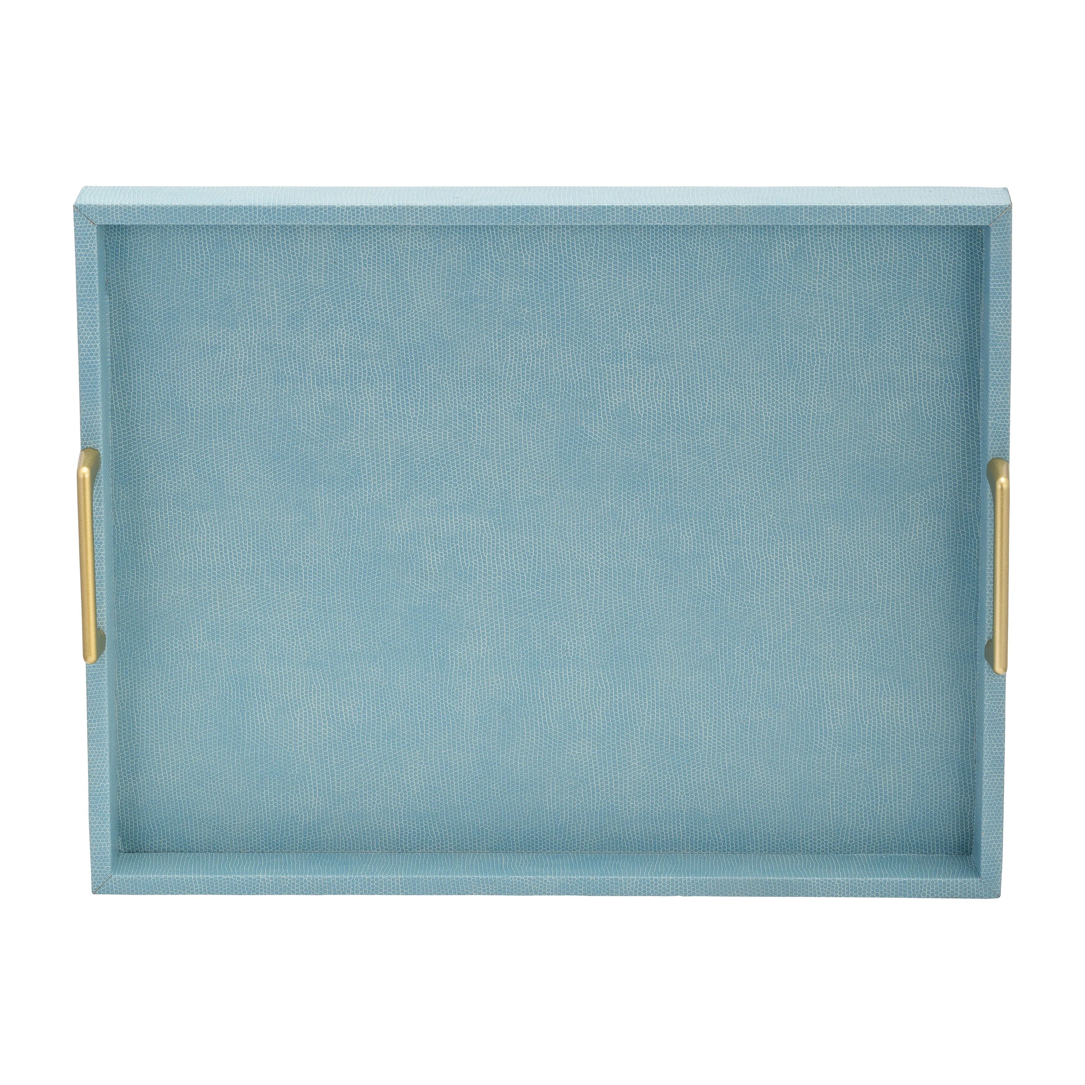 S/2 16/18"L FAUX SNAKESKIN TRAYS, AQUA