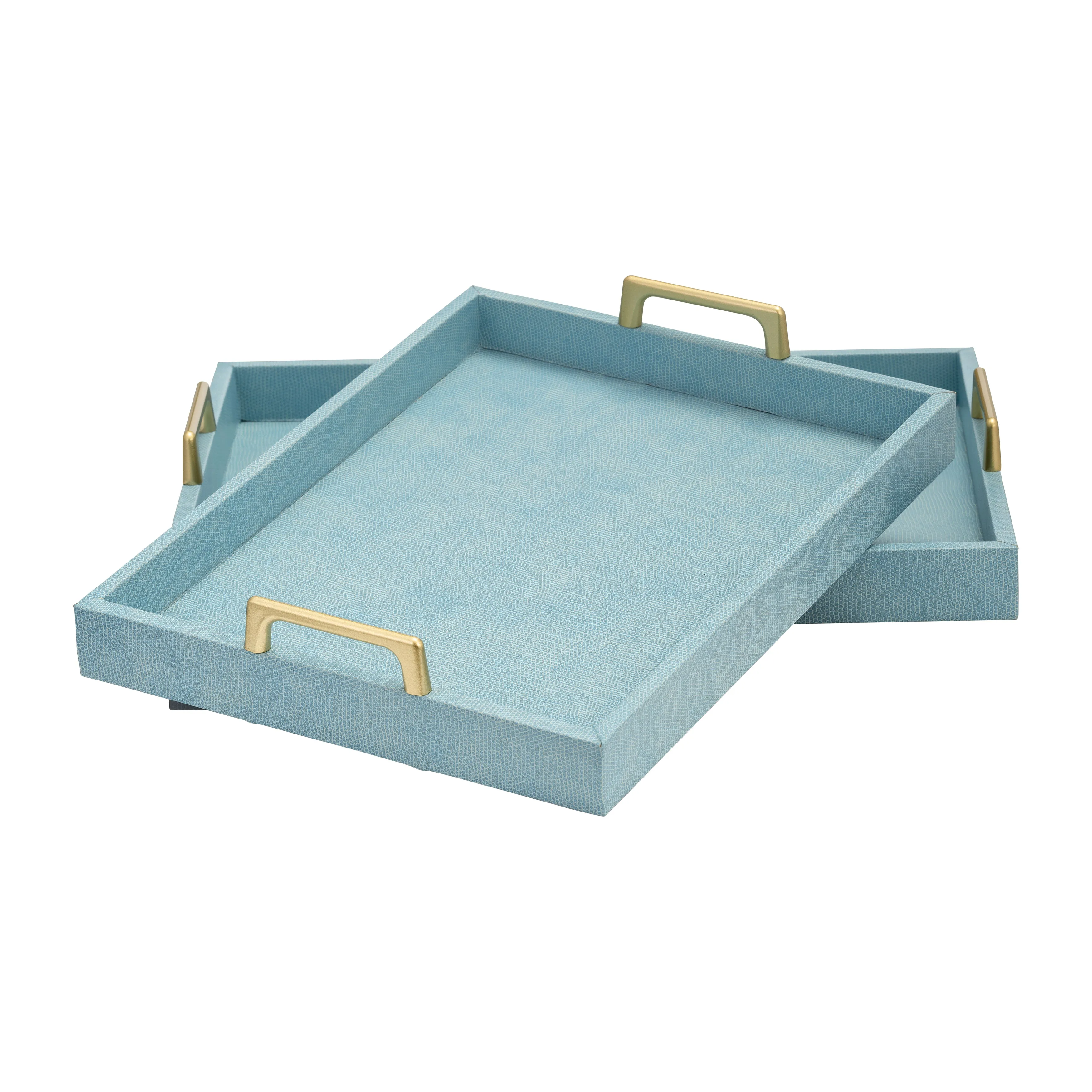 S/2 16/18"L FAUX SNAKESKIN TRAYS, AQUA