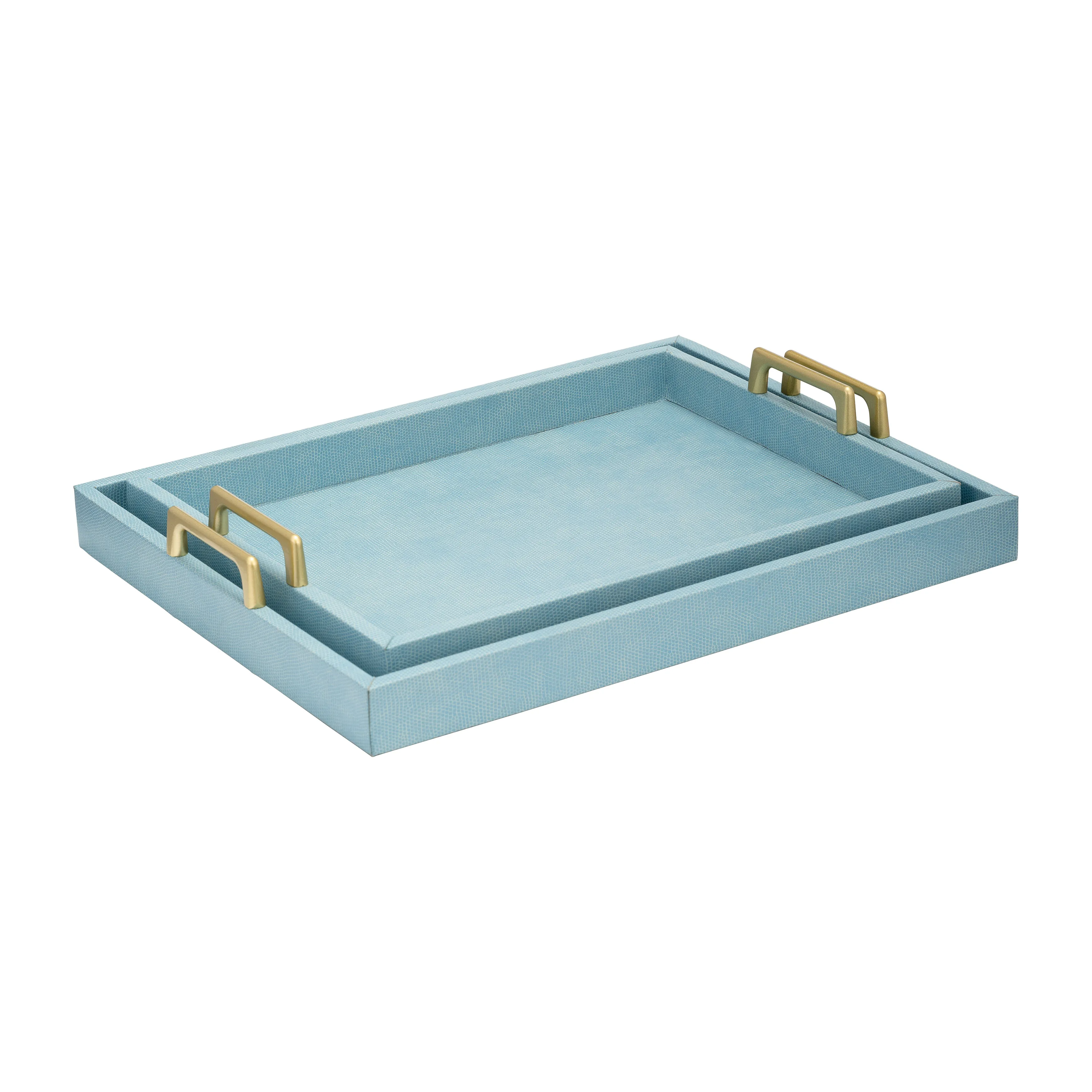 S/2 16/18"L FAUX SNAKESKIN TRAYS, AQUA