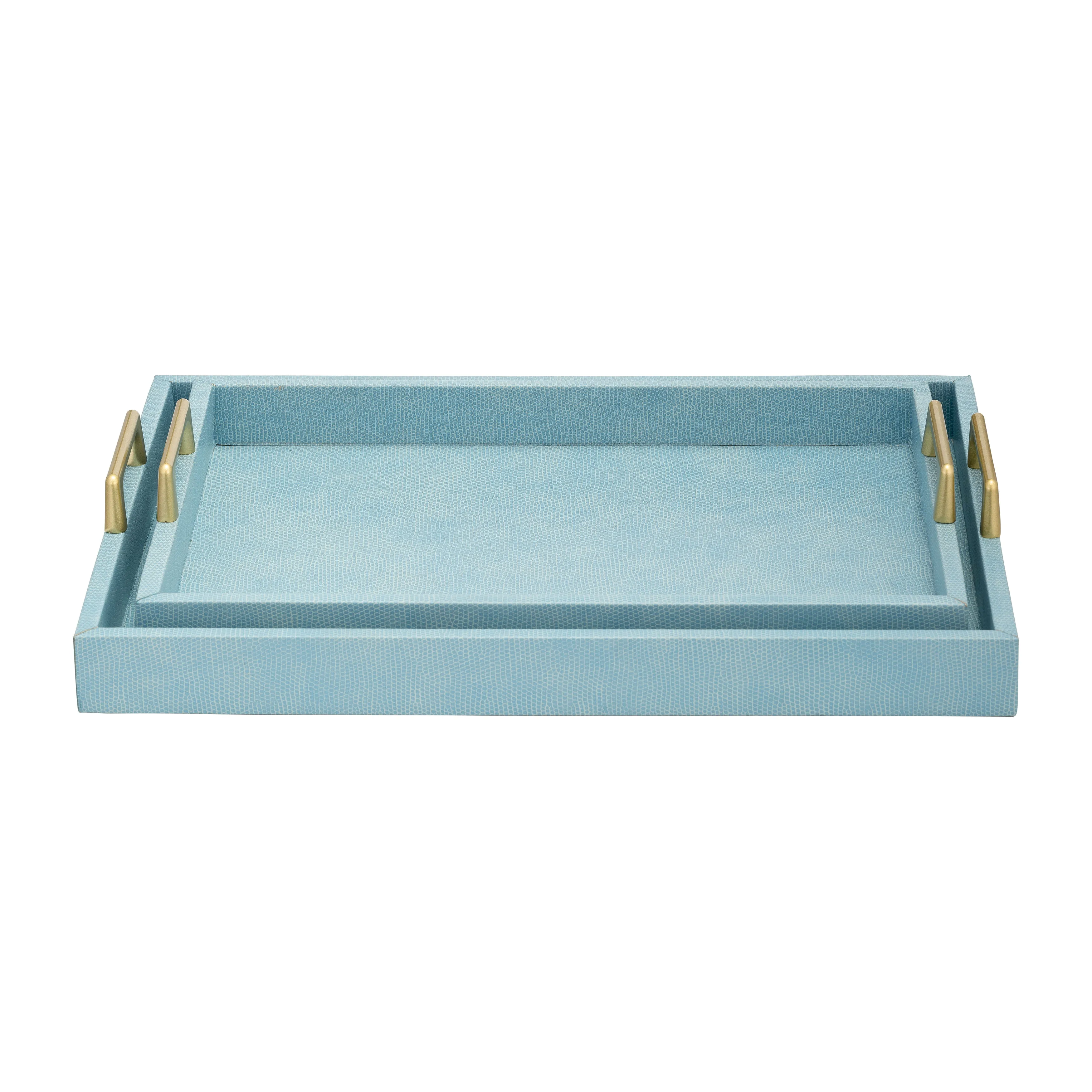 S/2 16/18"L FAUX SNAKESKIN TRAYS, AQUA