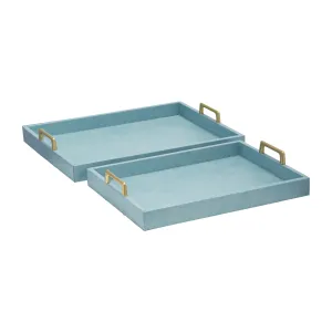 S/2 16/18"L FAUX SNAKESKIN TRAYS, AQUA
