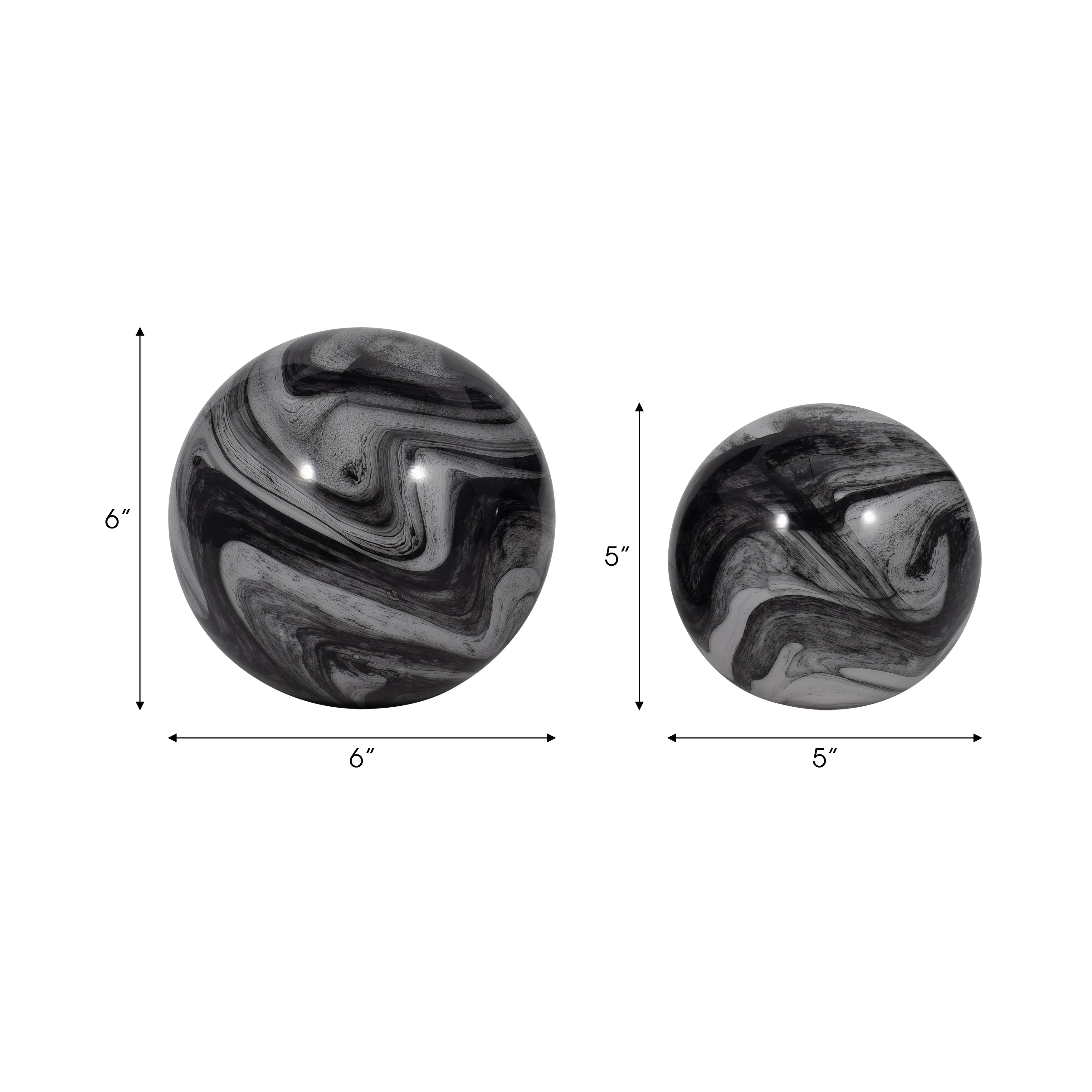 S/2 5/6" KATRINA GRAY SWIRL SPHERES