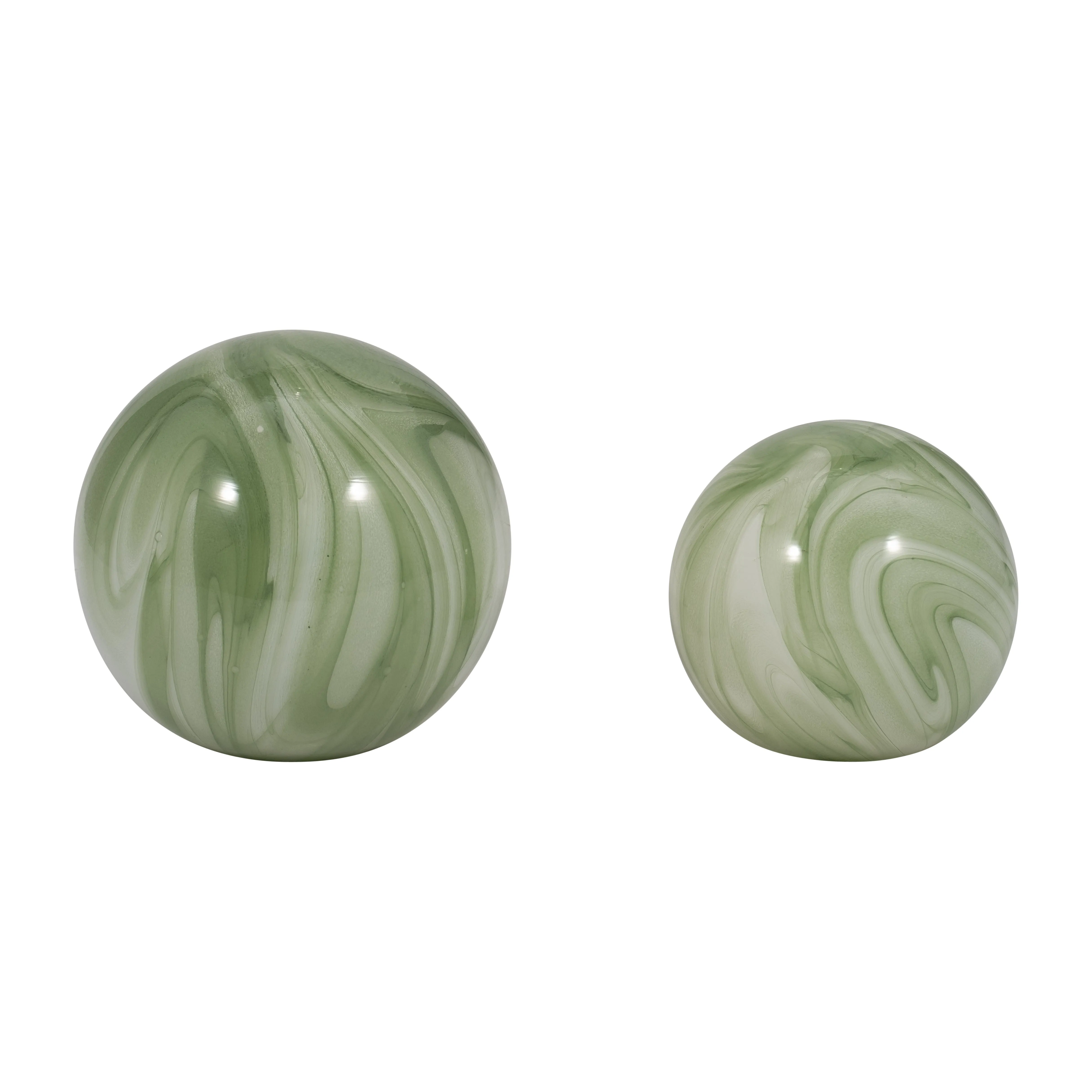 S/2 5/6" LUCINDA GREEN SWIRL SPHERES
