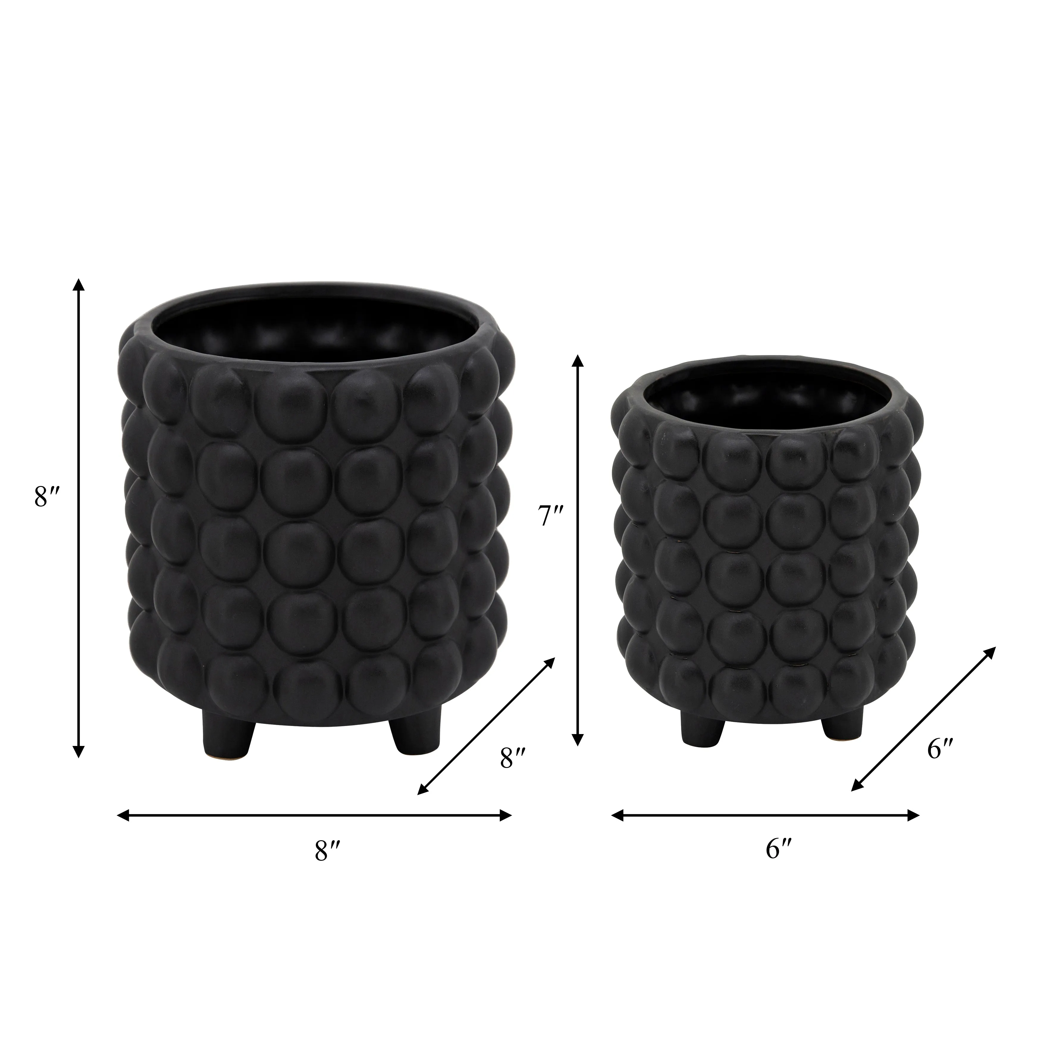S/2 6/8" BUBBLE PLANTERS, MATTE BLACK
