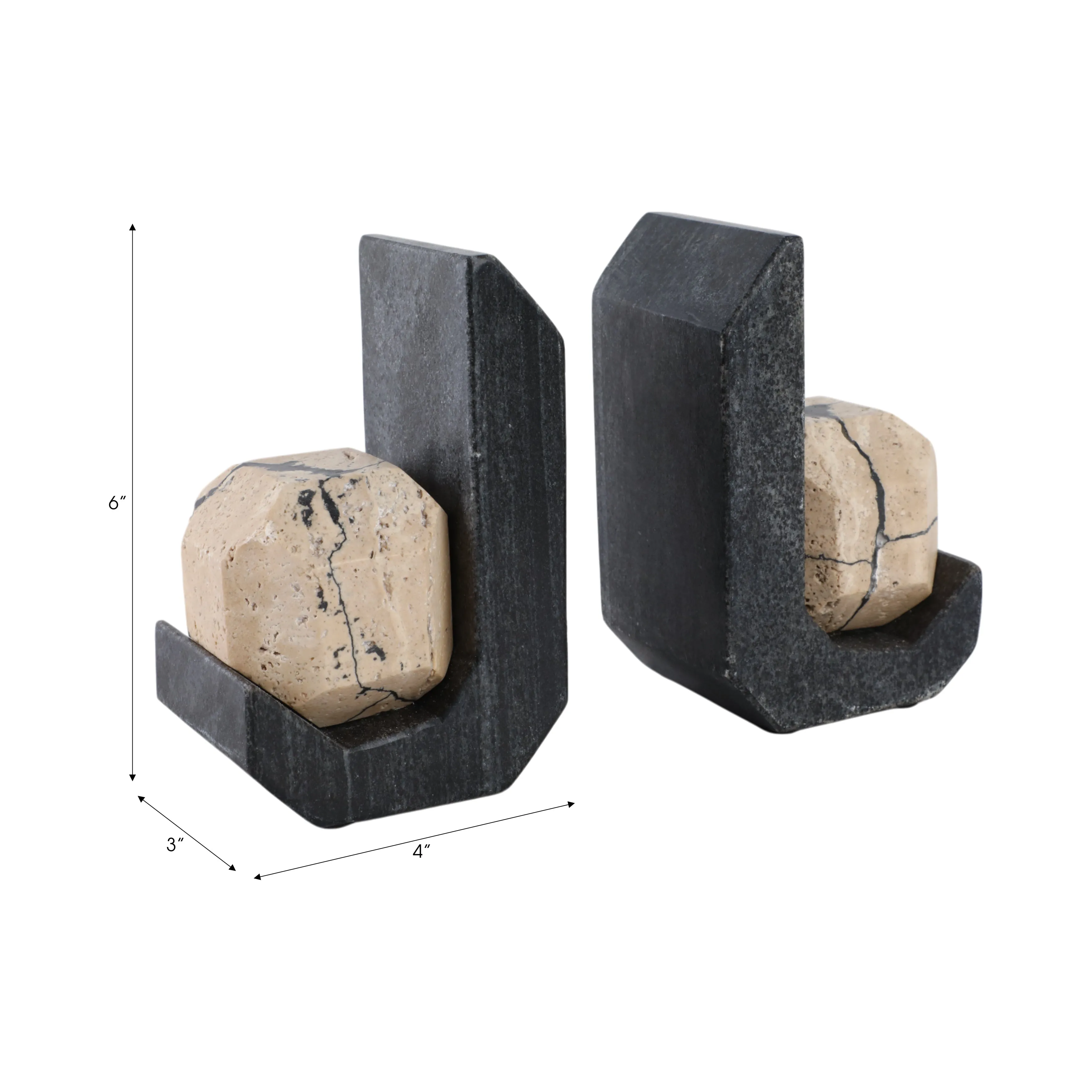 S/2 6" Gorda Crackle Travertine And Marble Bookend