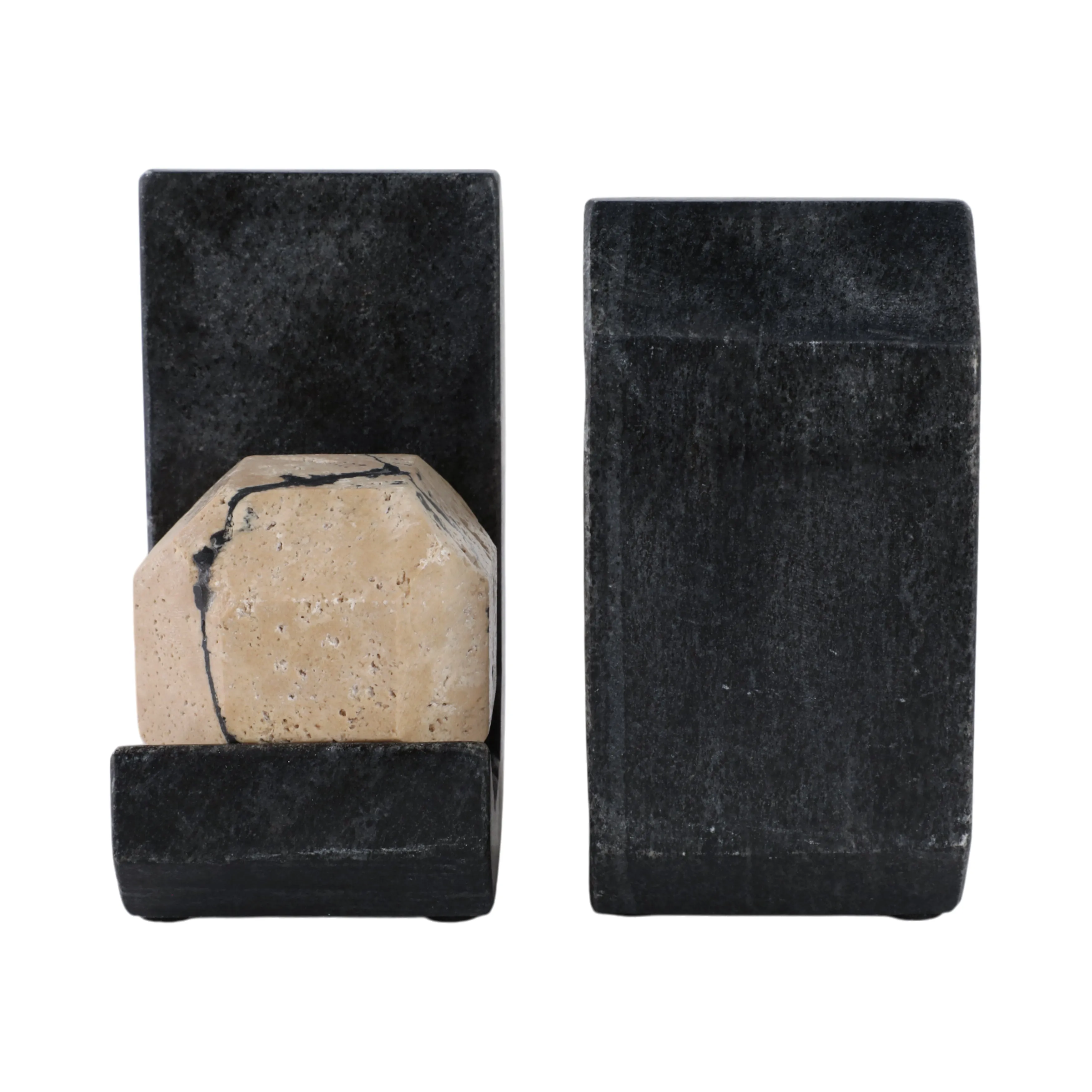 S/2 6" Gorda Crackle Travertine And Marble Bookend