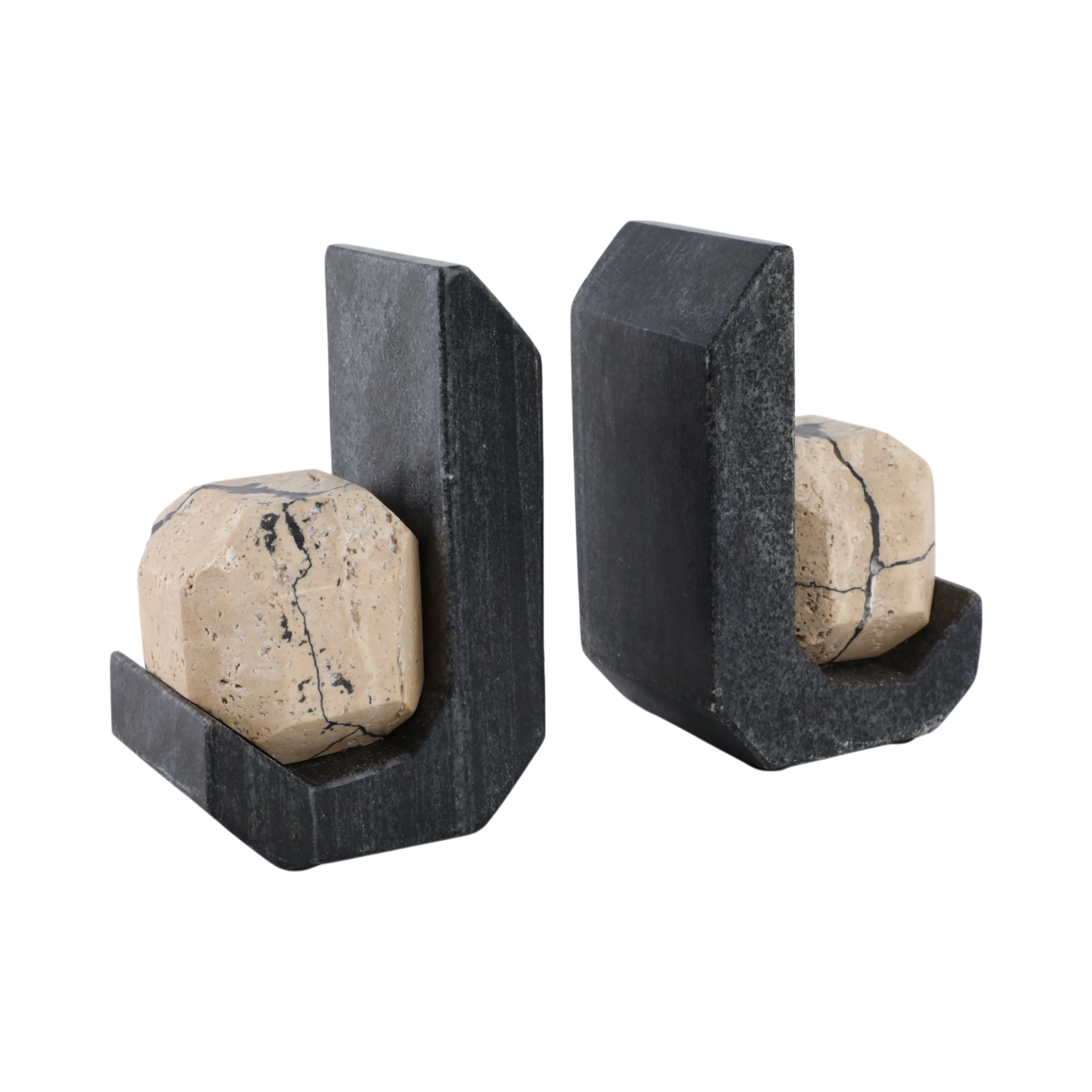 S/2 6" Gorda Crackle Travertine And Marble Bookend