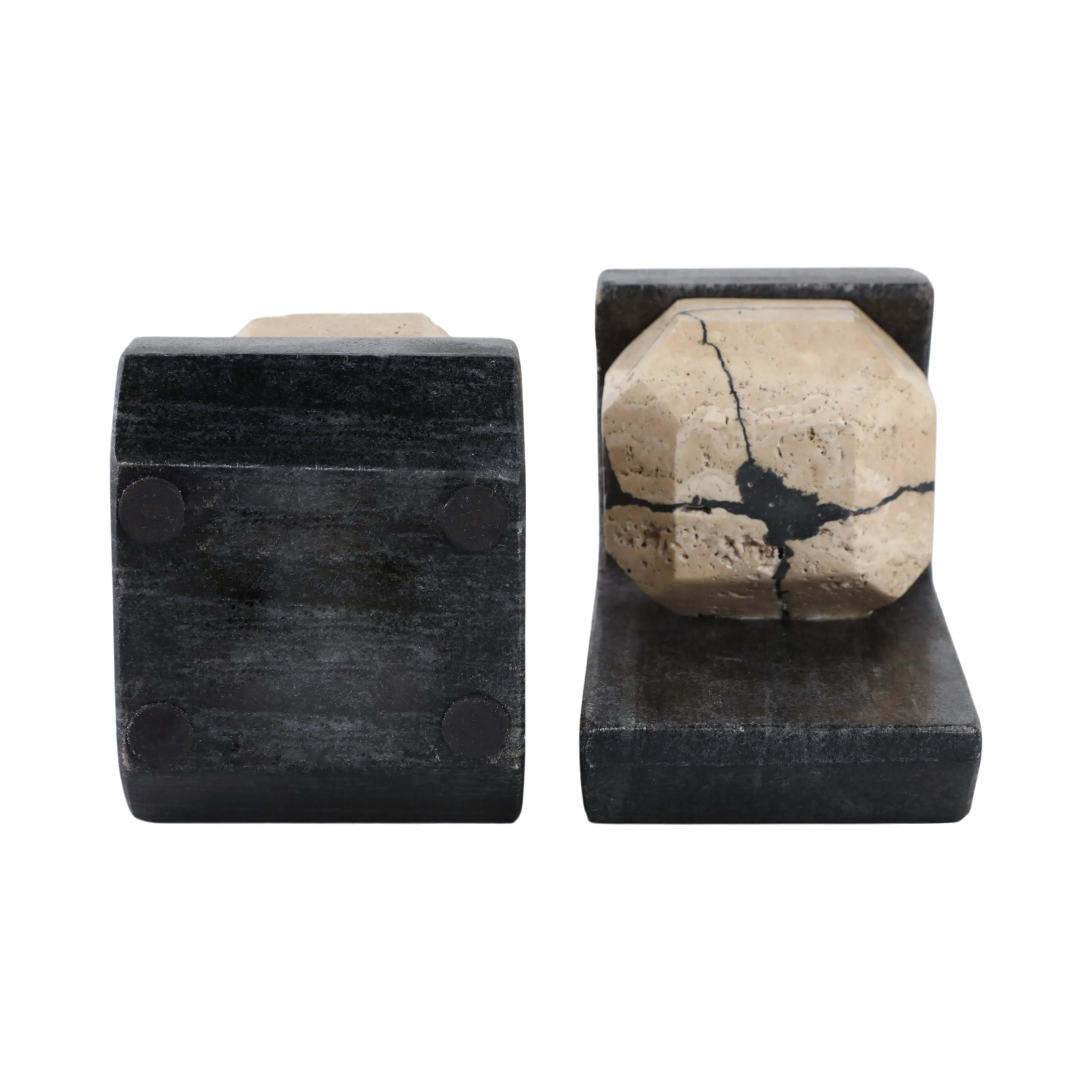 S/2 6" Gorda Crackle Travertine And Marble Bookend