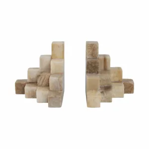 S/2 6" Onyx Cube Pyramid Bookends, Tan