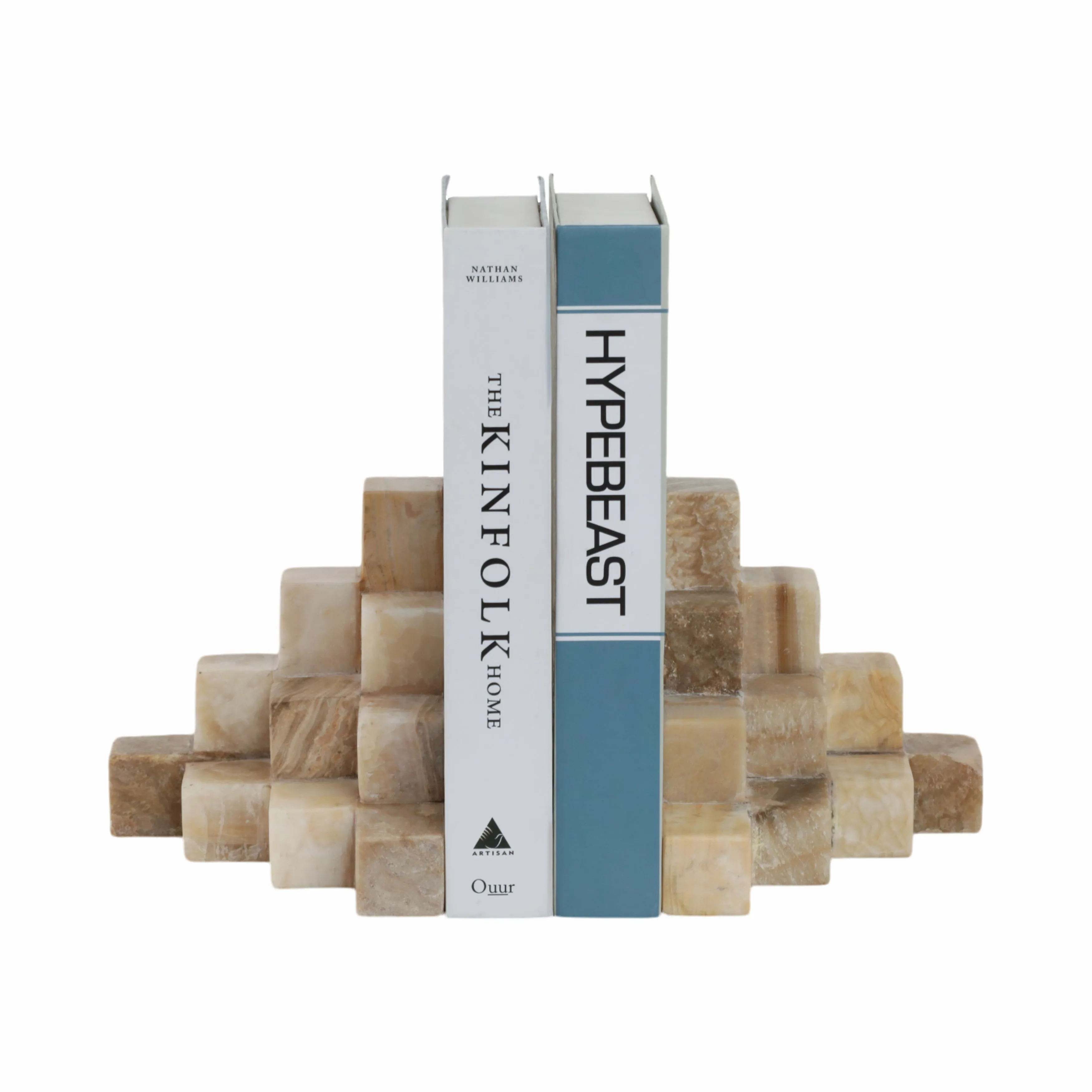 S/2 6" Onyx Cube Pyramid Bookends, Tan