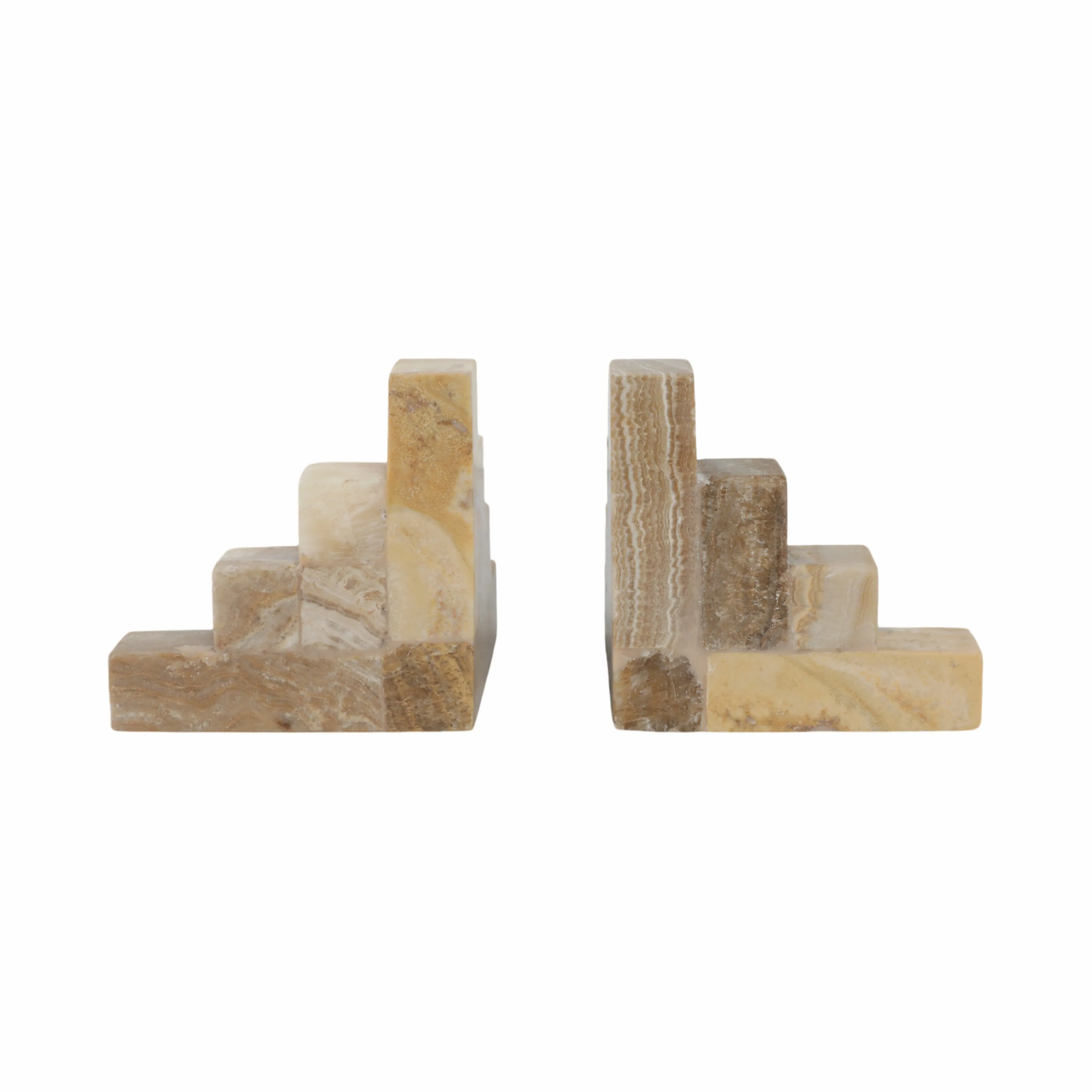 S/2 6" Onyx Cube Pyramid Bookends, Tan