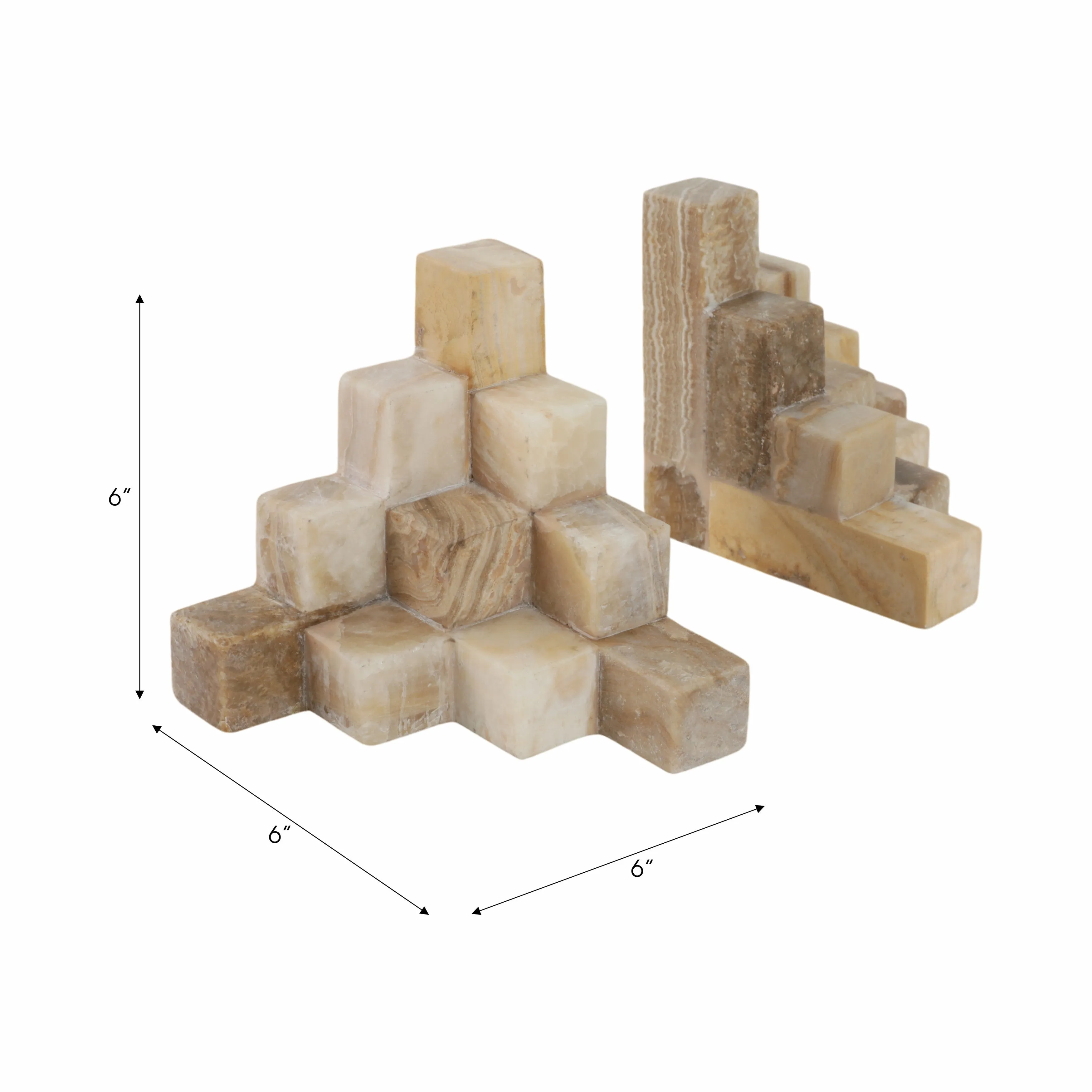 S/2 6" Onyx Cube Pyramid Bookends, Tan