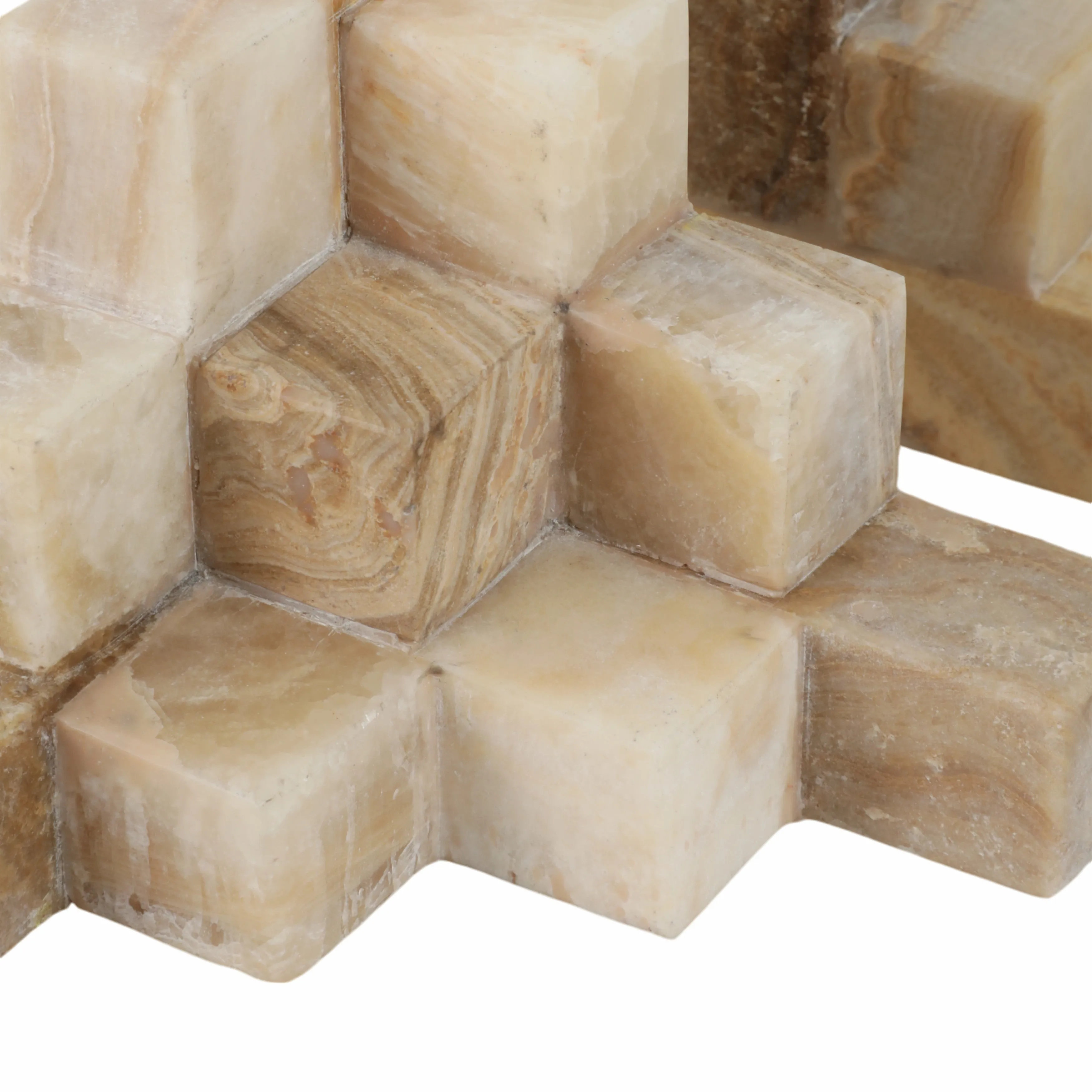 S/2 6" Onyx Cube Pyramid Bookends, Tan