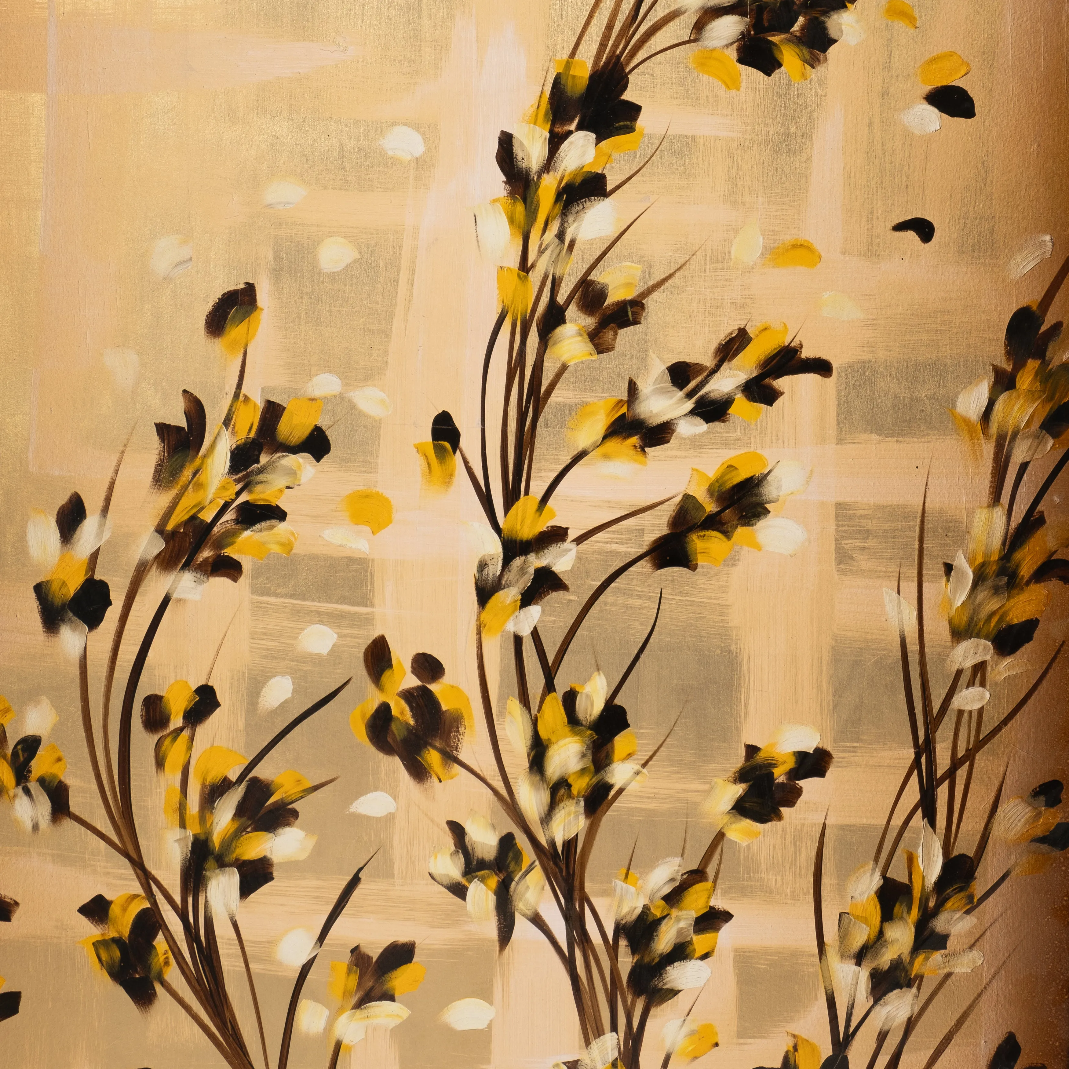 S/2 71x59 Hand Painted Wildflowers, Gold