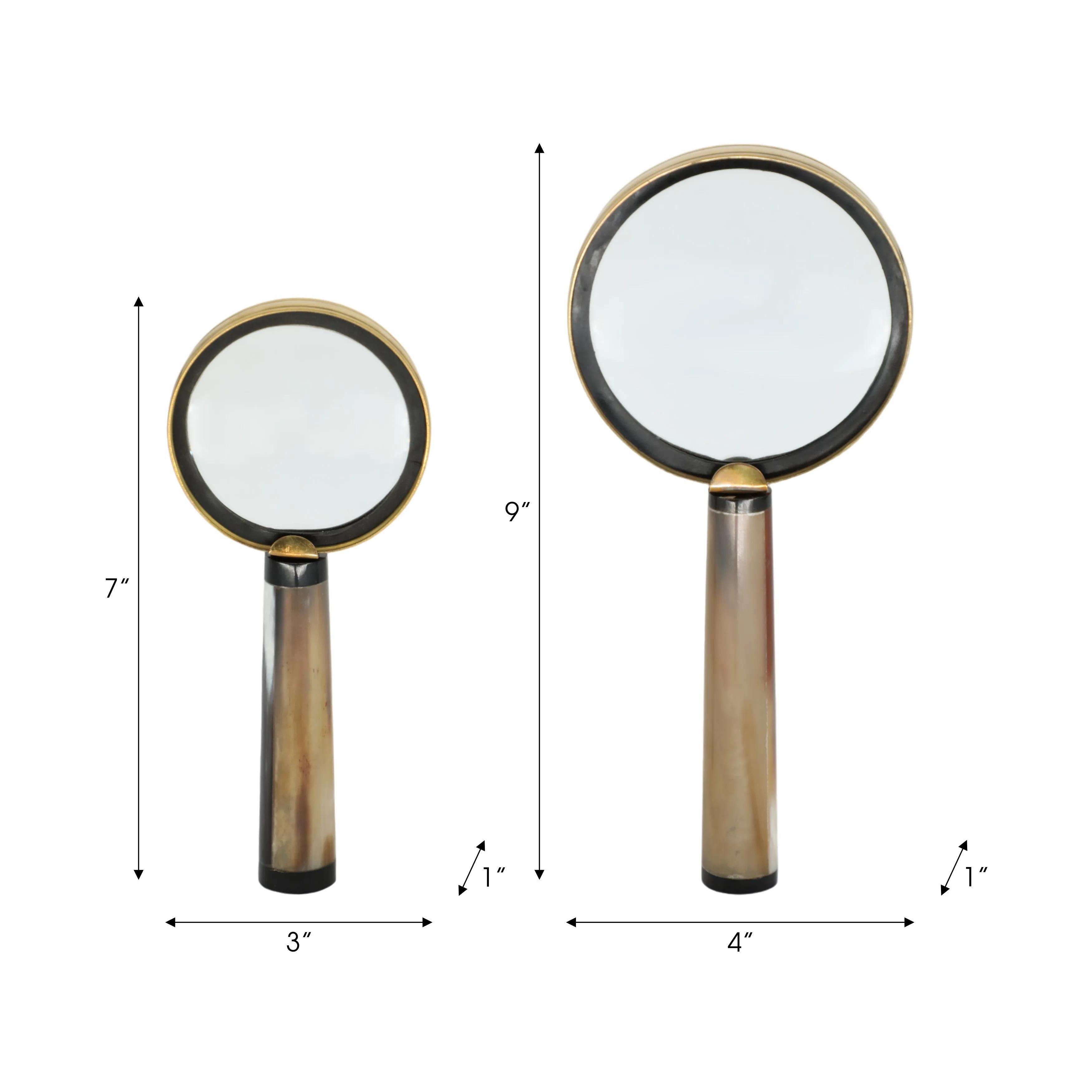 S/2 7/9" Nilay Horn Magnifying Glass, Gold