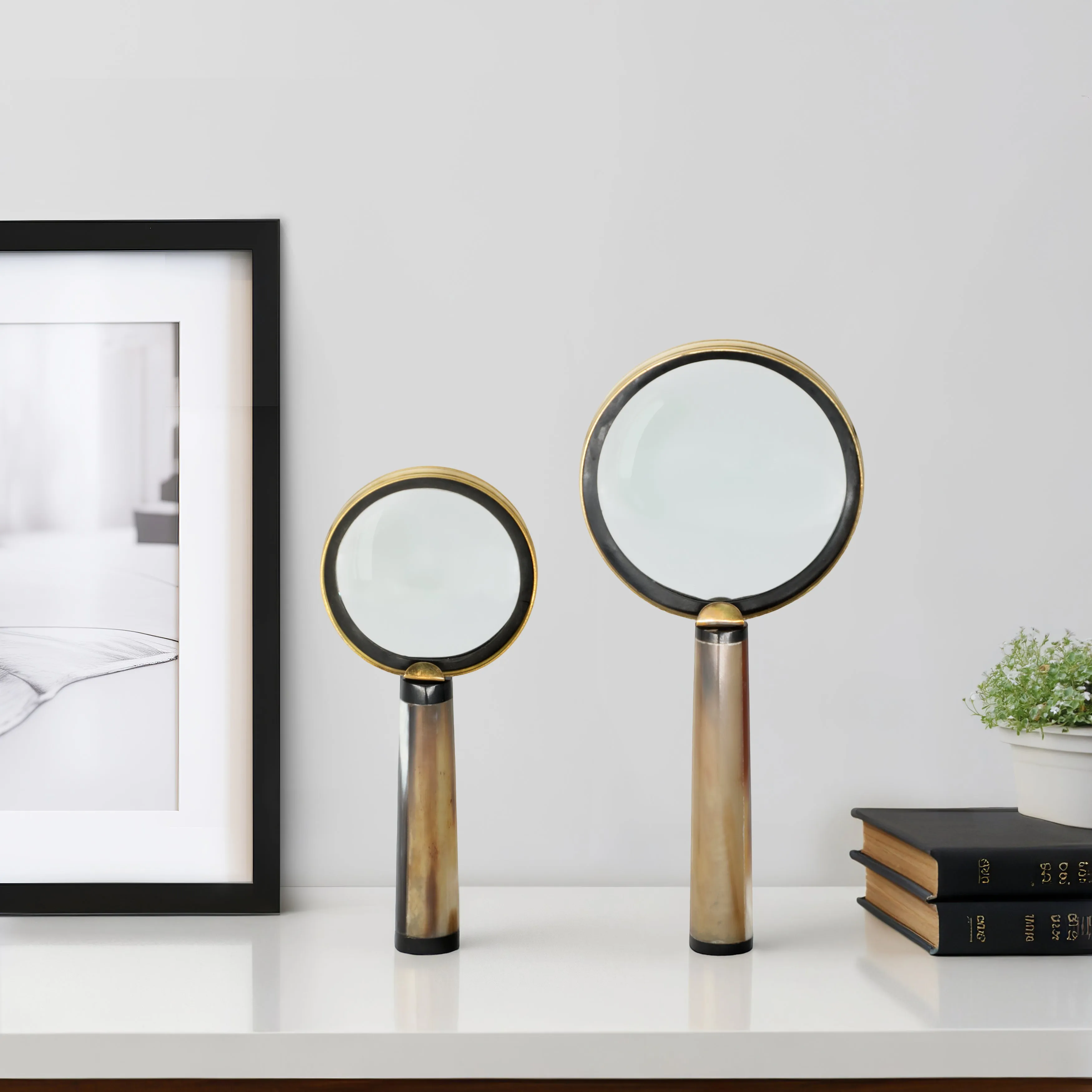 S/2 7/9" Nilay Horn Magnifying Glass, Gold