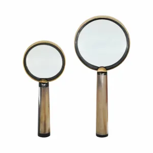 S/2 7/9" Nilay Horn Magnifying Glass, Gold
