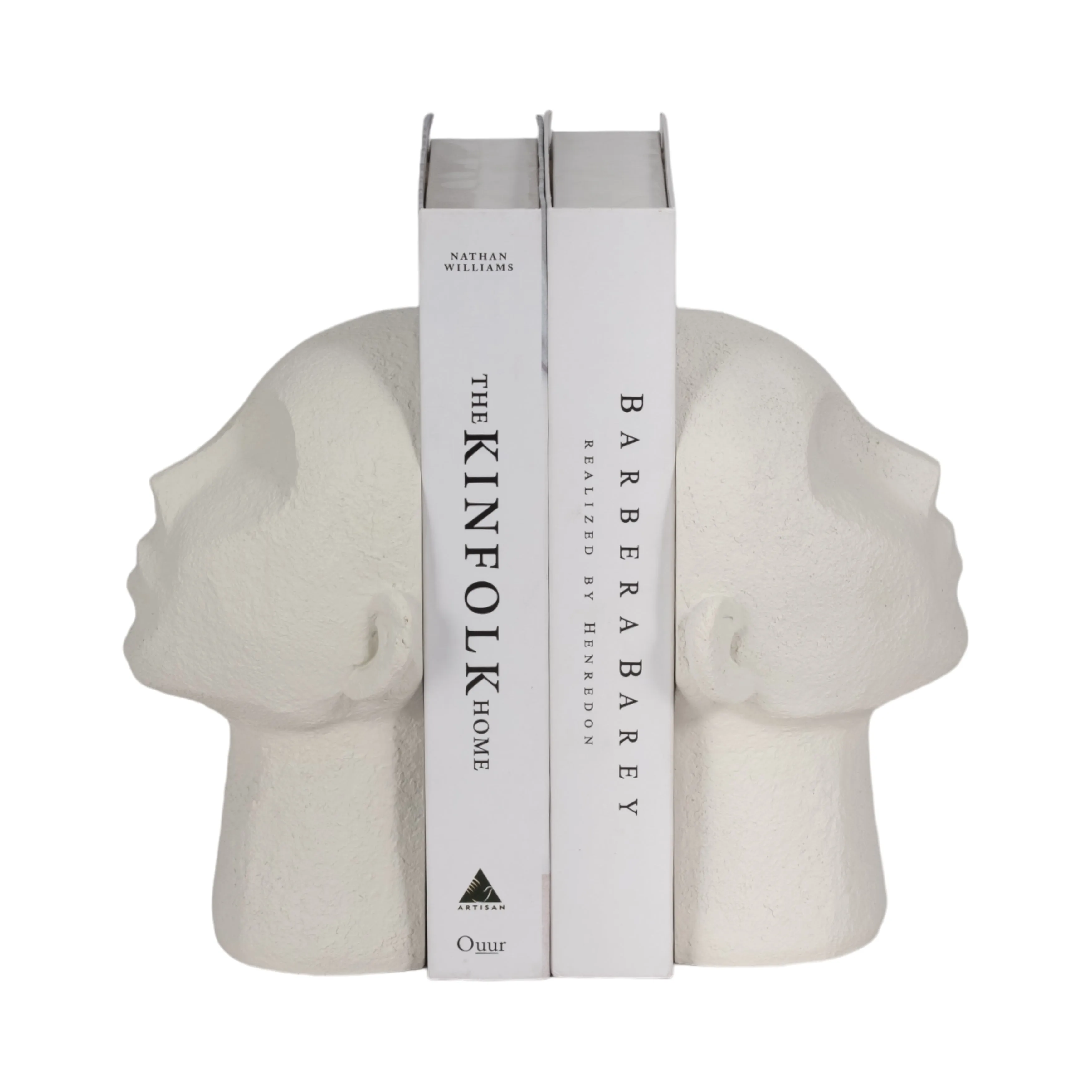 S/2 9" Textured Head Up Bookends, White