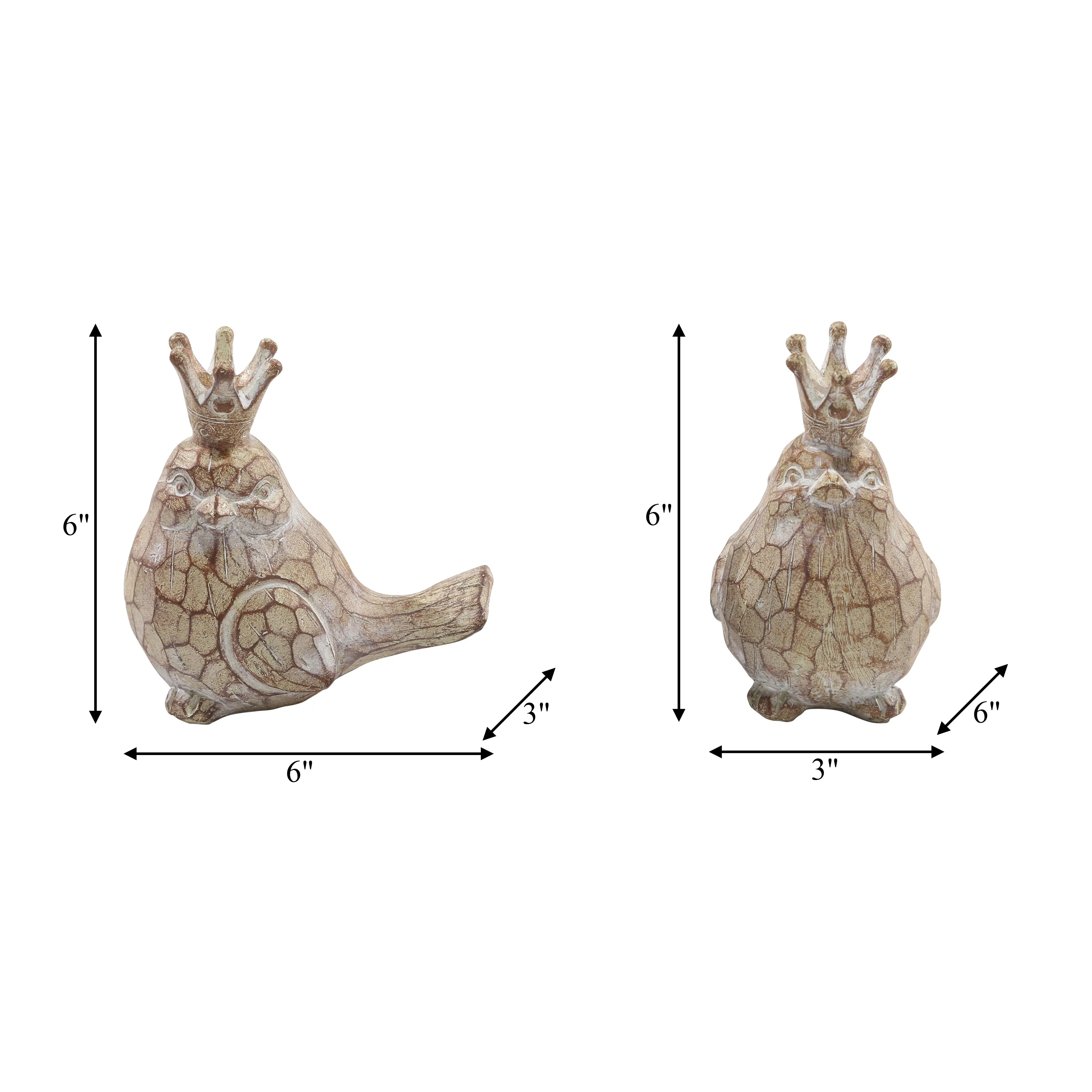 S/2 RESIN BIRDS W/CROWNS, BROWN