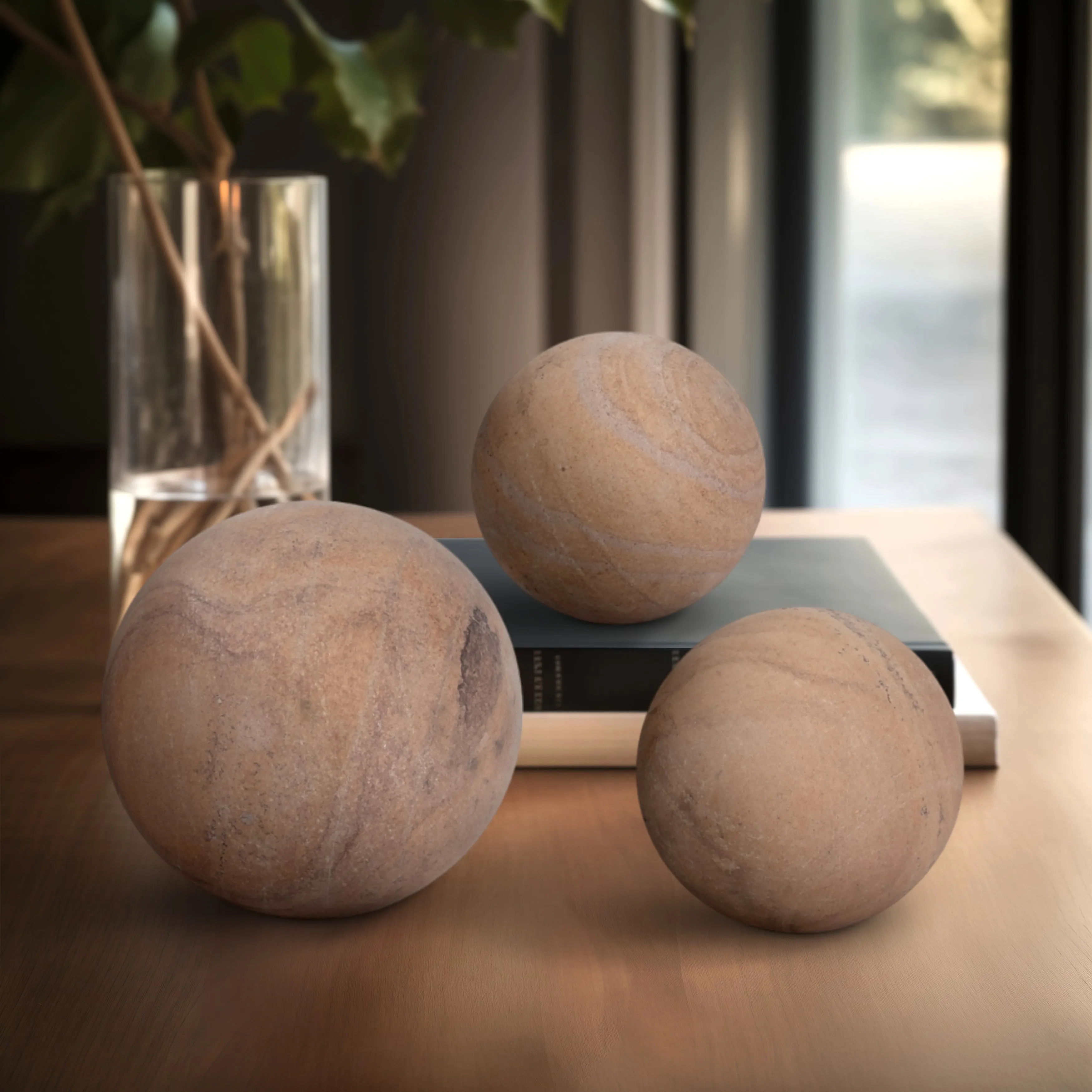 S/3 3/5" MAVERICK SANDSTONE SPHERES, NATURAL