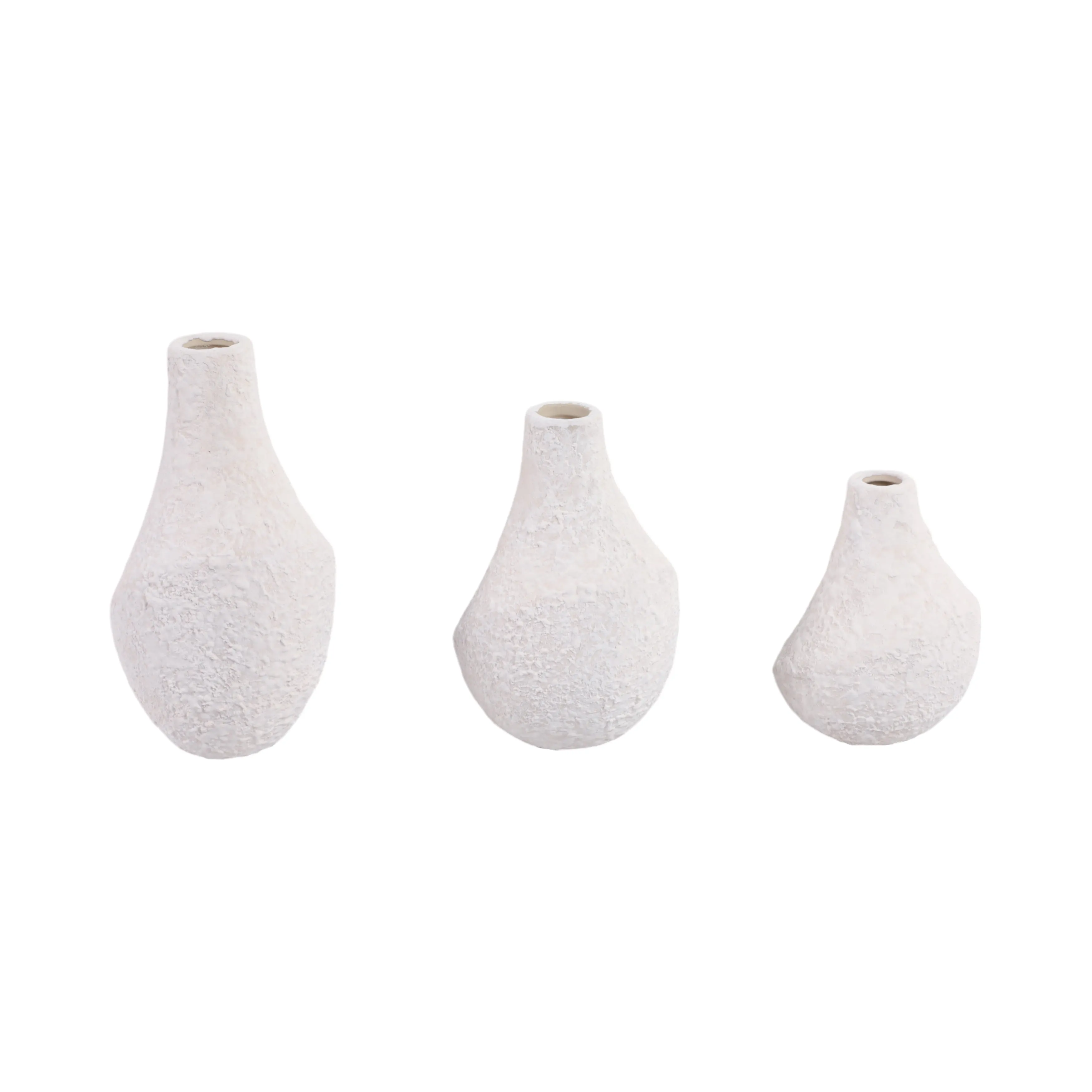 S/3 5/7/9" Klamath Cream Ceramic Vases