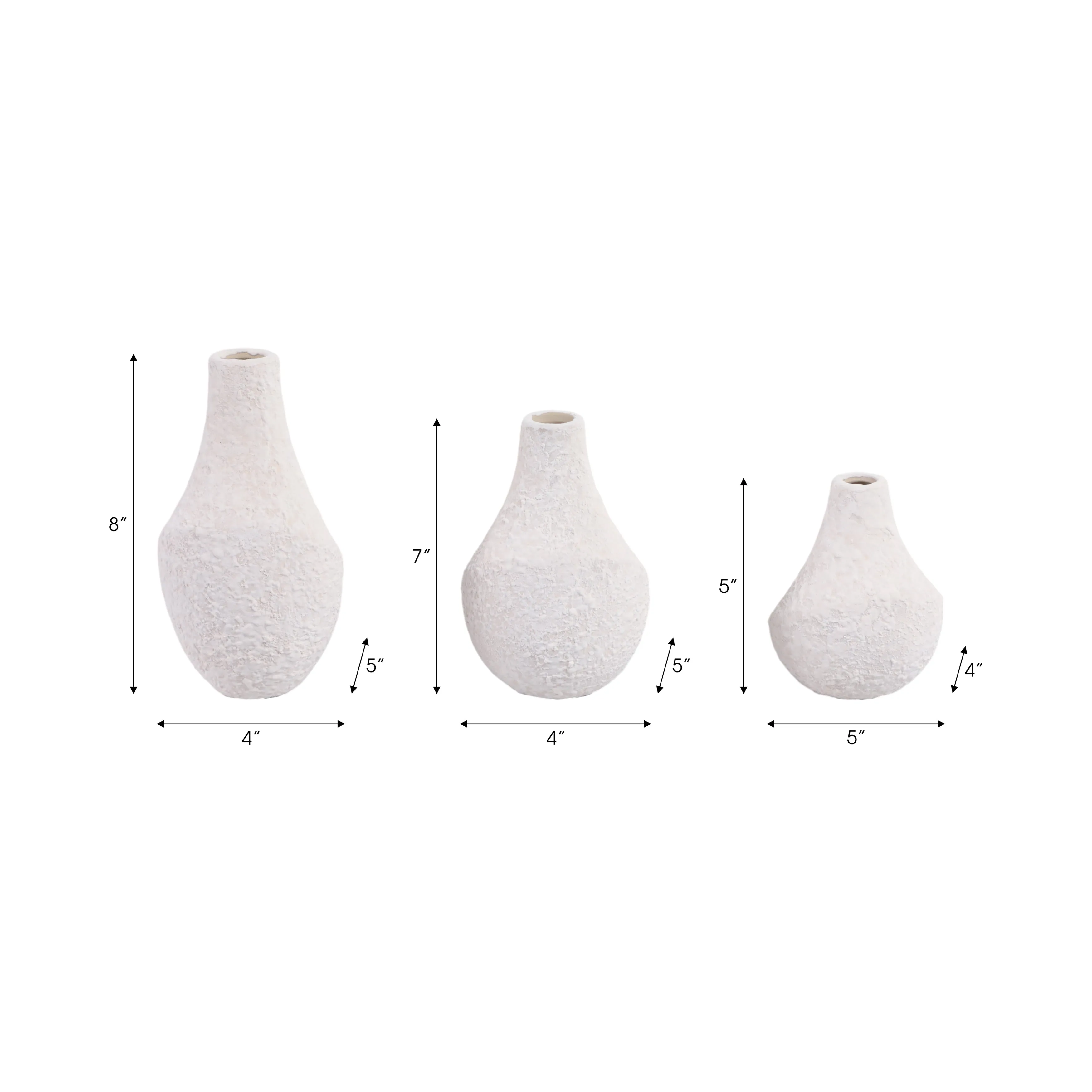 S/3 5/7/9" Klamath Cream Ceramic Vases