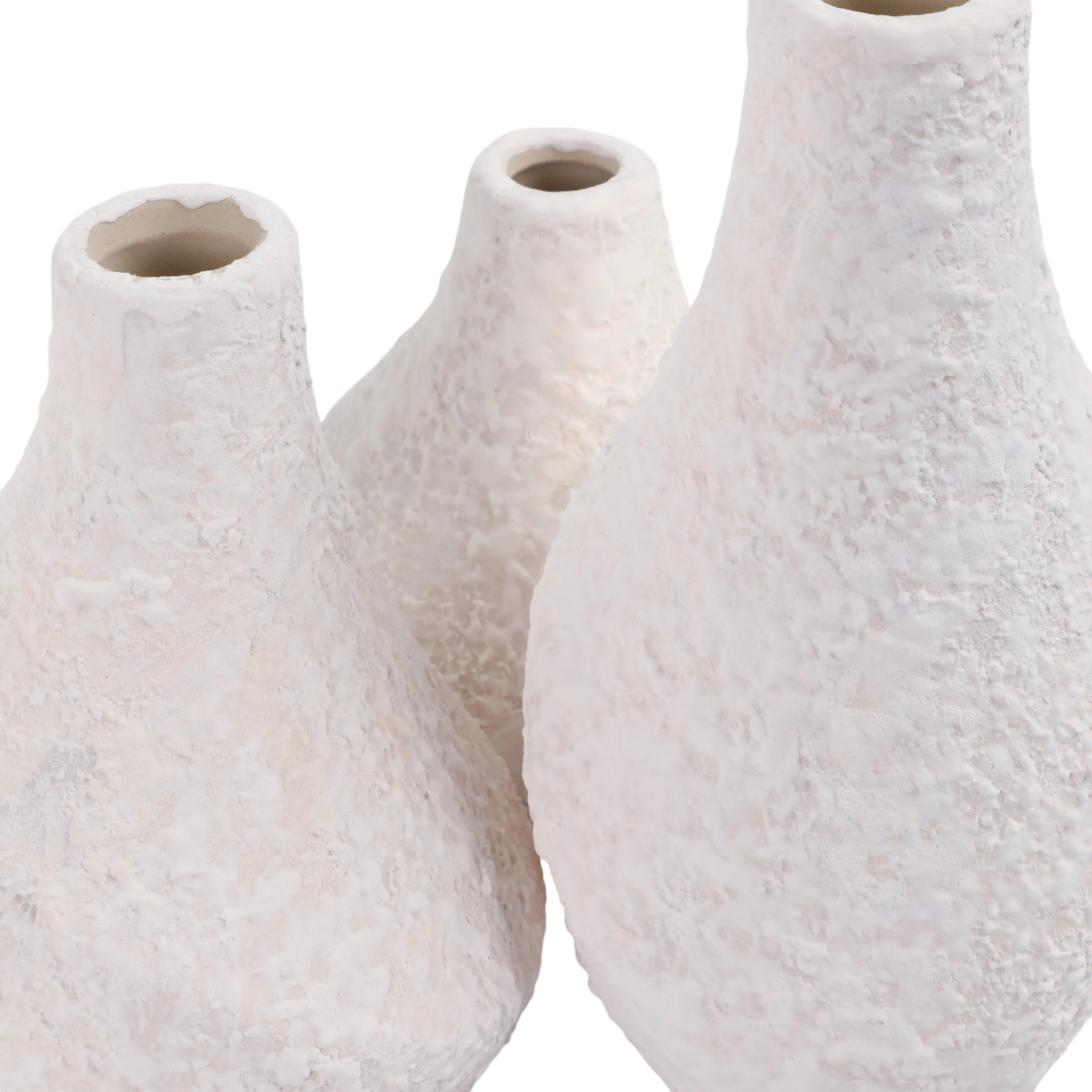 S/3 5/7/9" Klamath Cream Ceramic Vases