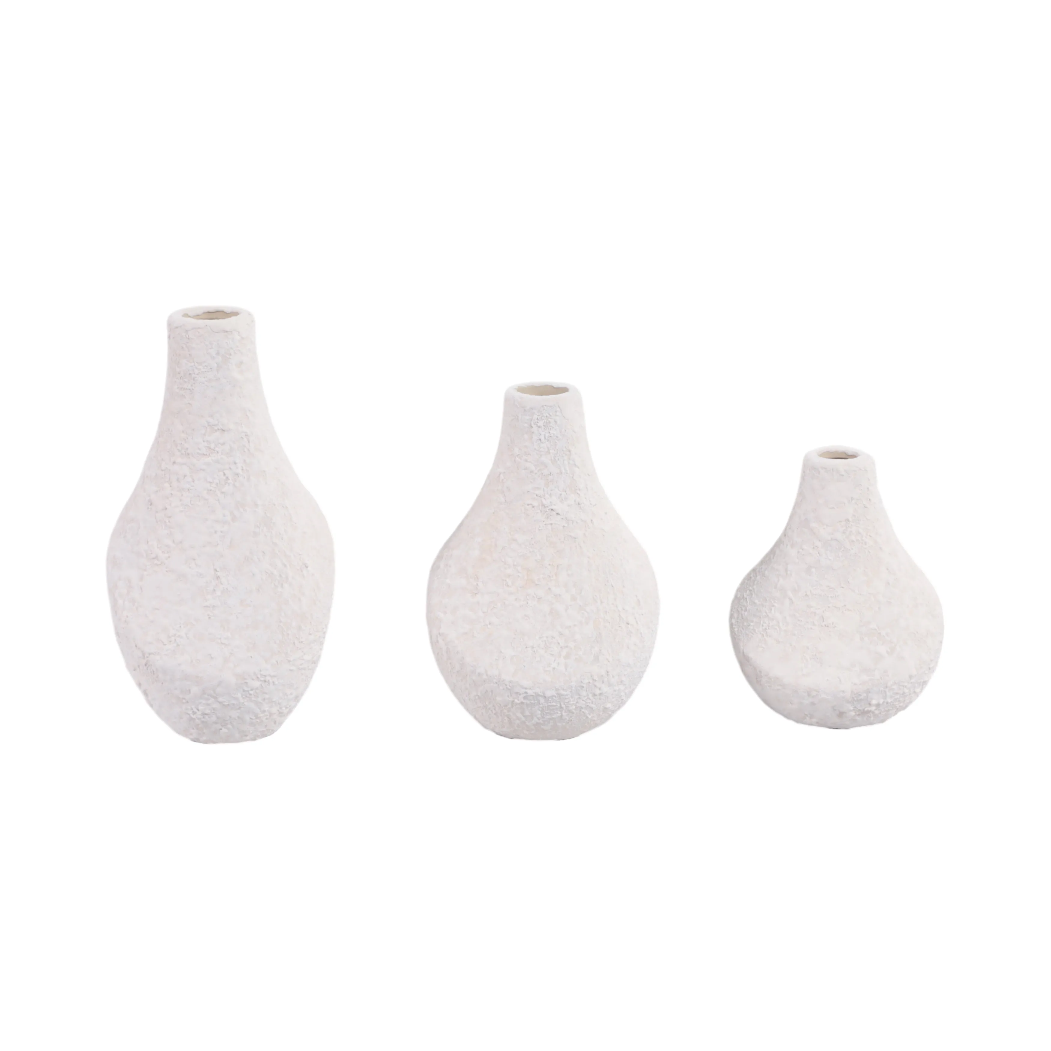 S/3 5/7/9" Klamath Cream Ceramic Vases