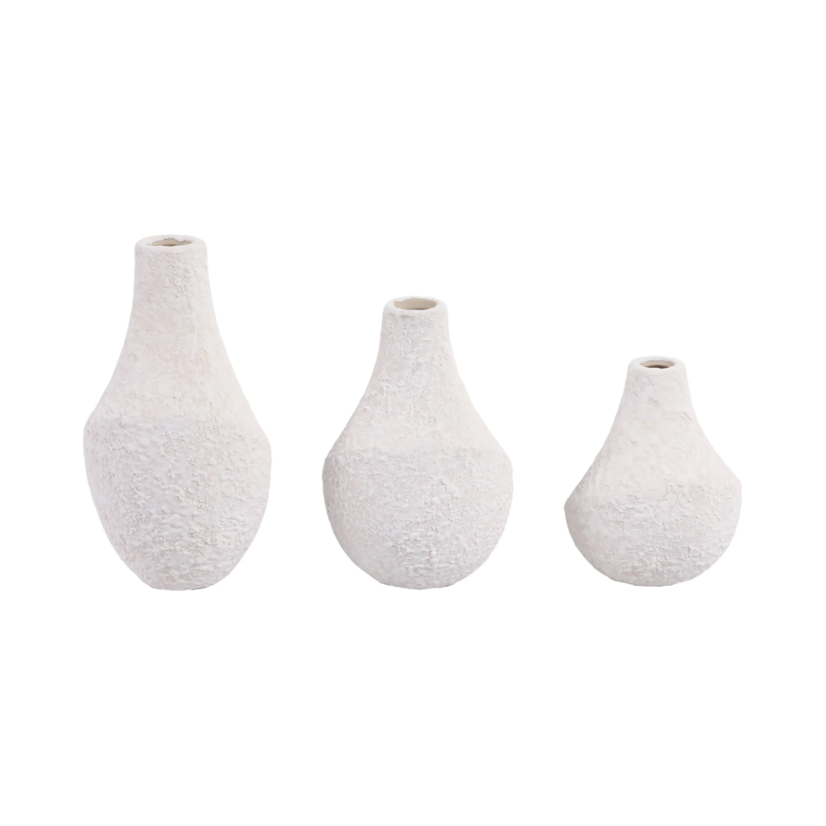 S/3 5/7/9" Klamath Cream Ceramic Vases