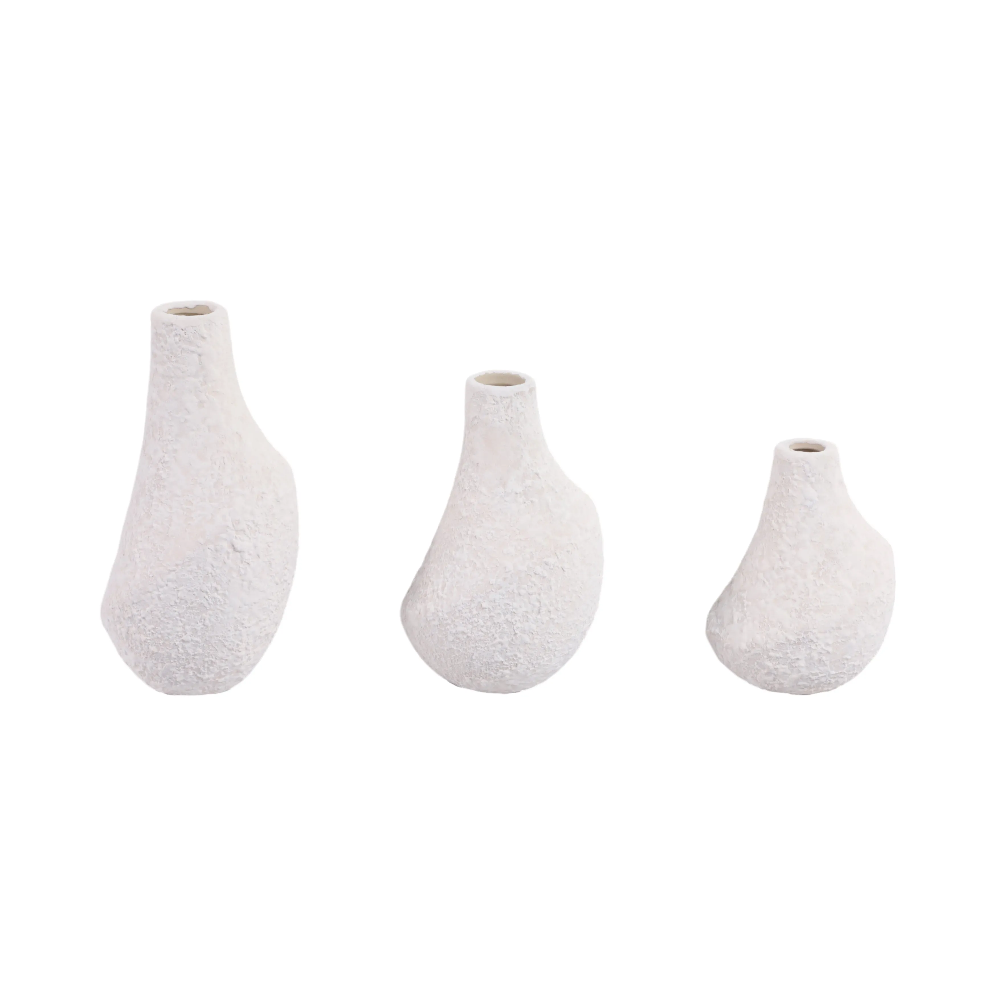 S/3 5/7/9" Klamath Cream Ceramic Vases