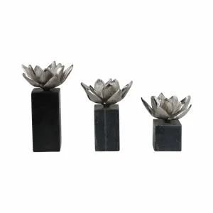 S/3 6/7/10" DARBY SILVER FLOWER STATUARY WITH MARB
