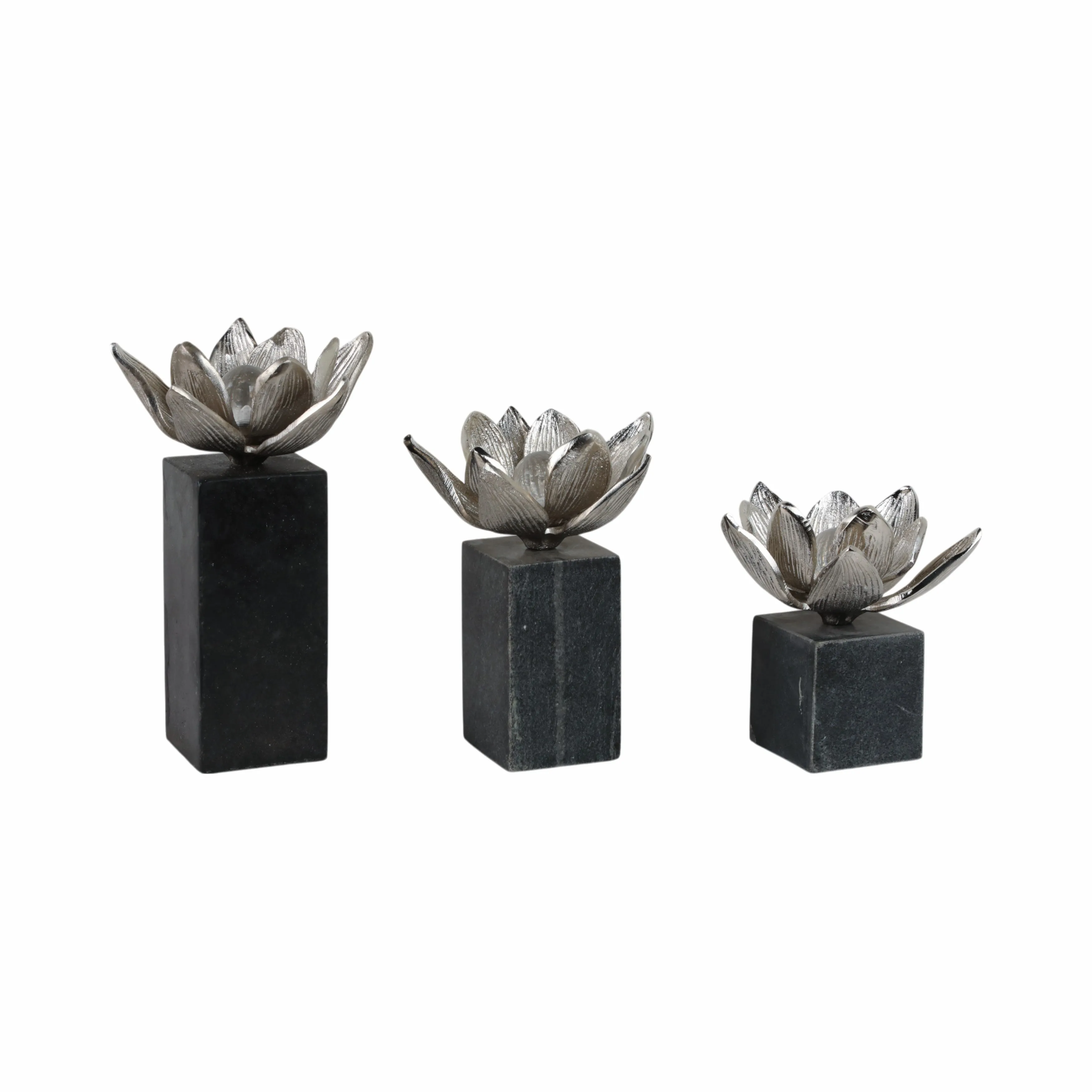S/3 6/7/10" DARBY SILVER FLOWER STATUARY WITH MARB