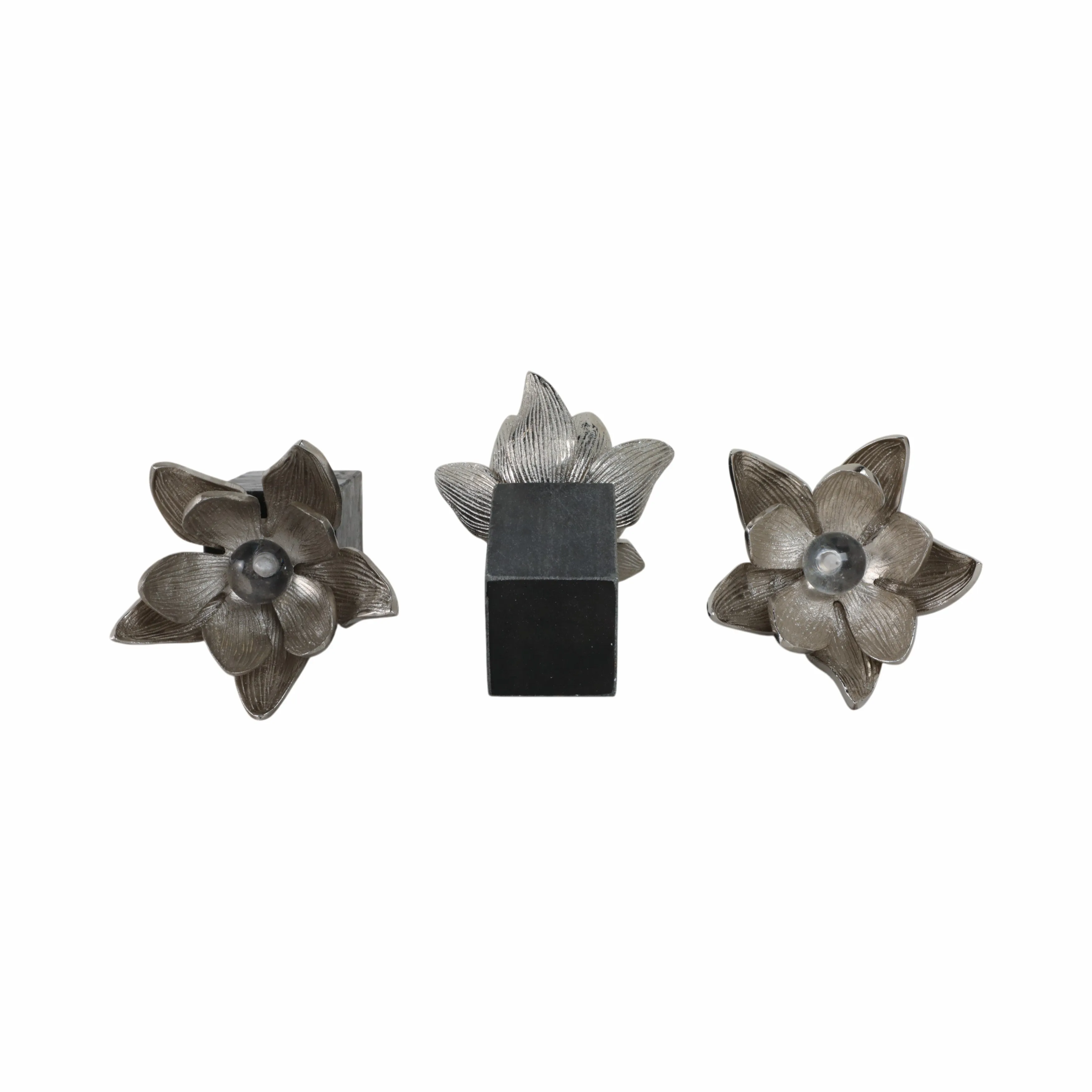 S/3 6/7/10" DARBY SILVER FLOWER STATUARY WITH MARB