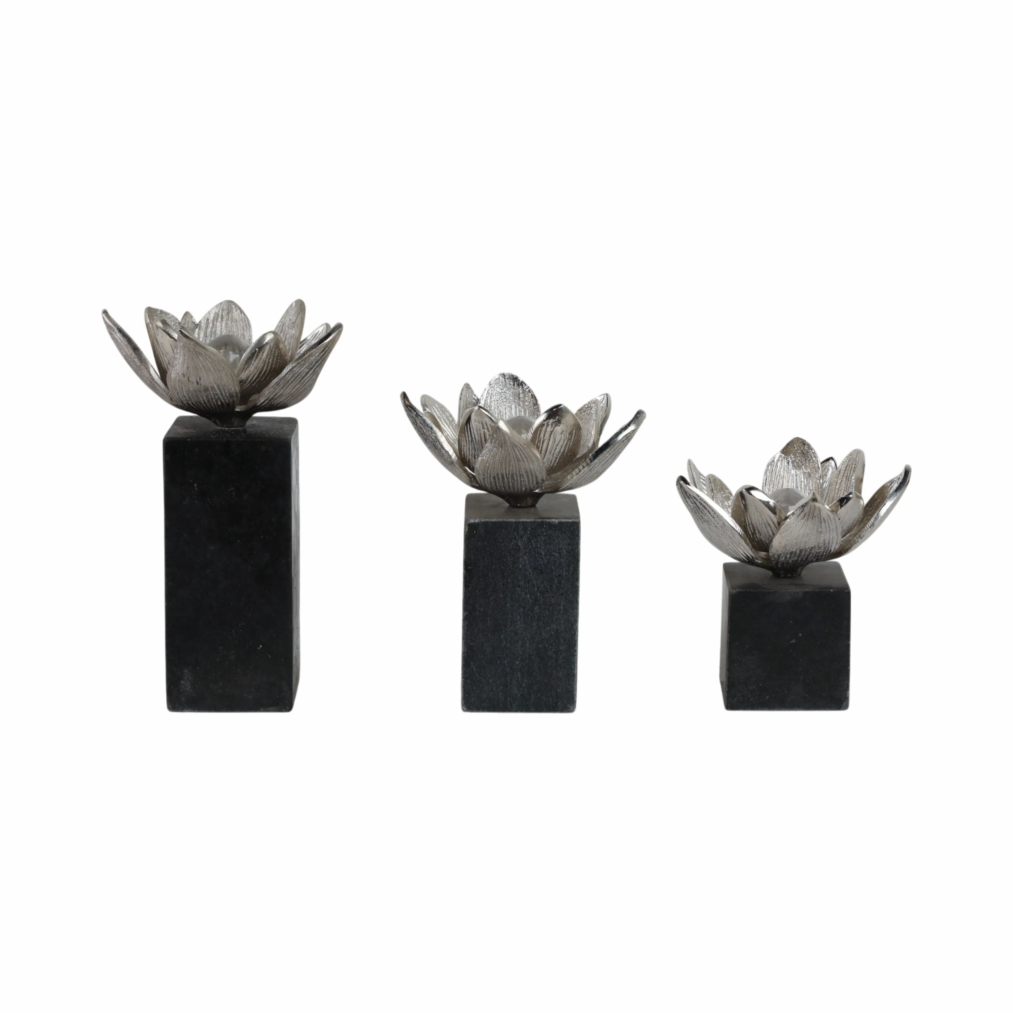 S/3 6/7/10" DARBY SILVER FLOWER STATUARY WITH MARB