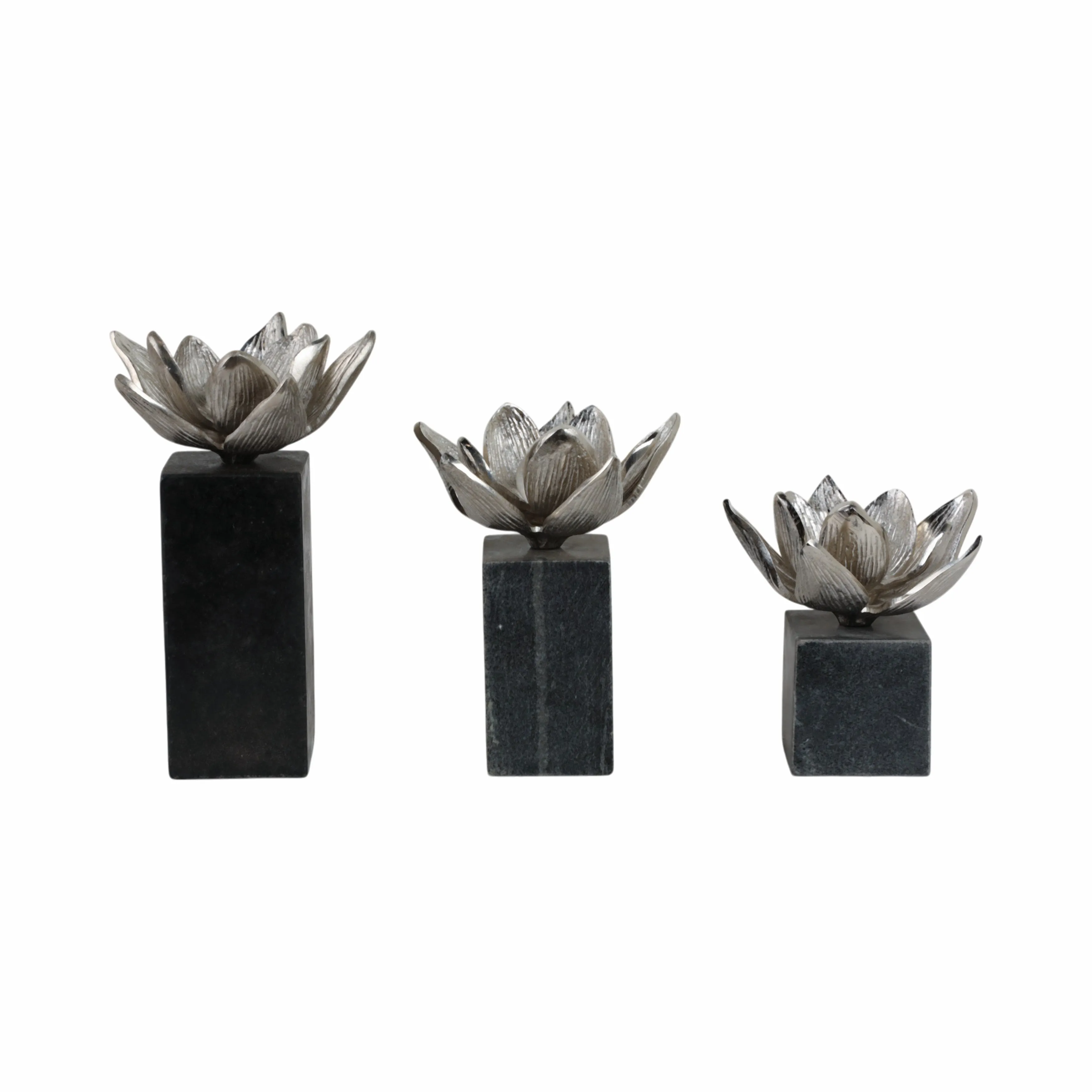 S/3 6/7/10" DARBY SILVER FLOWER STATUARY WITH MARB