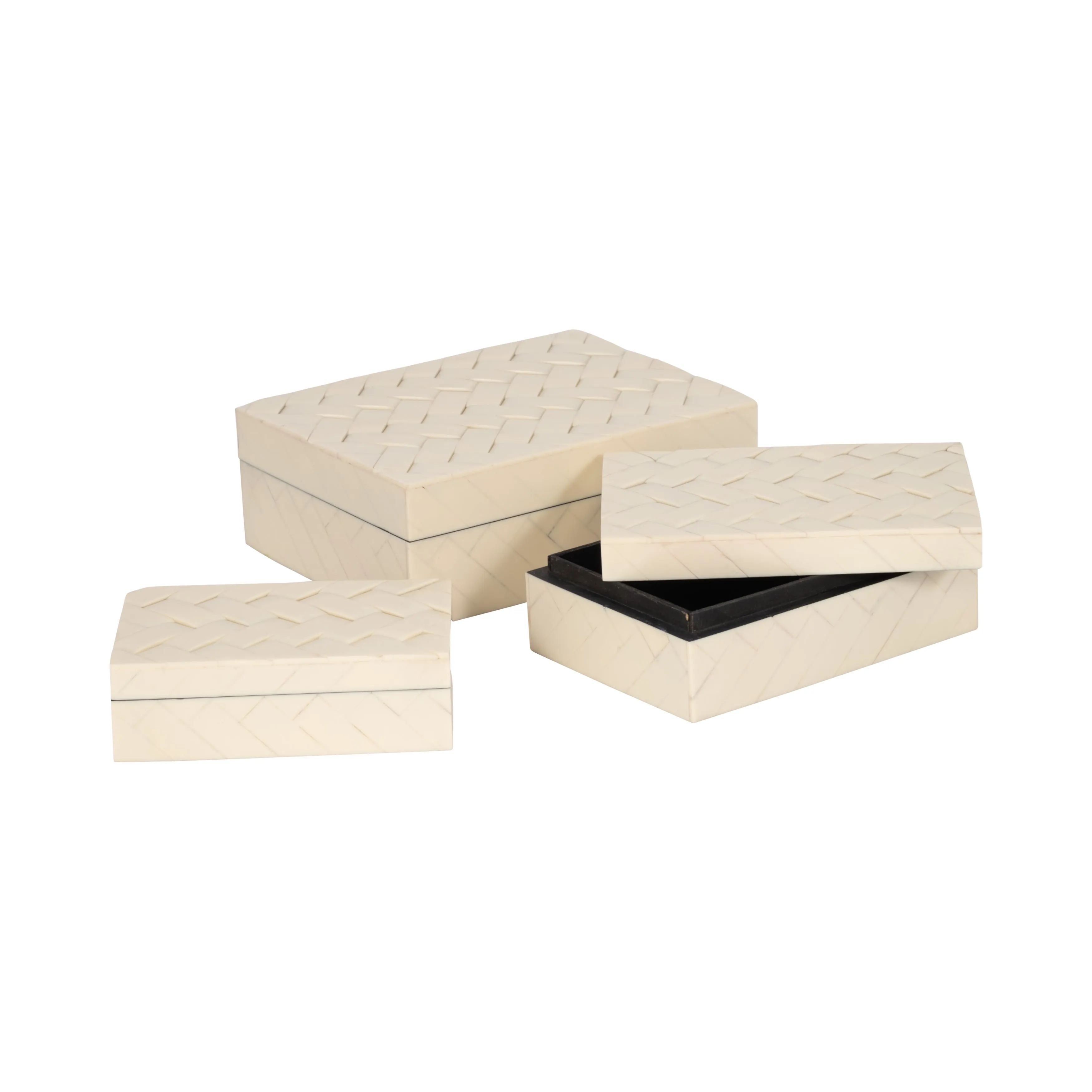 S/3 6/7/9" CHAIN BOXES, IVORY