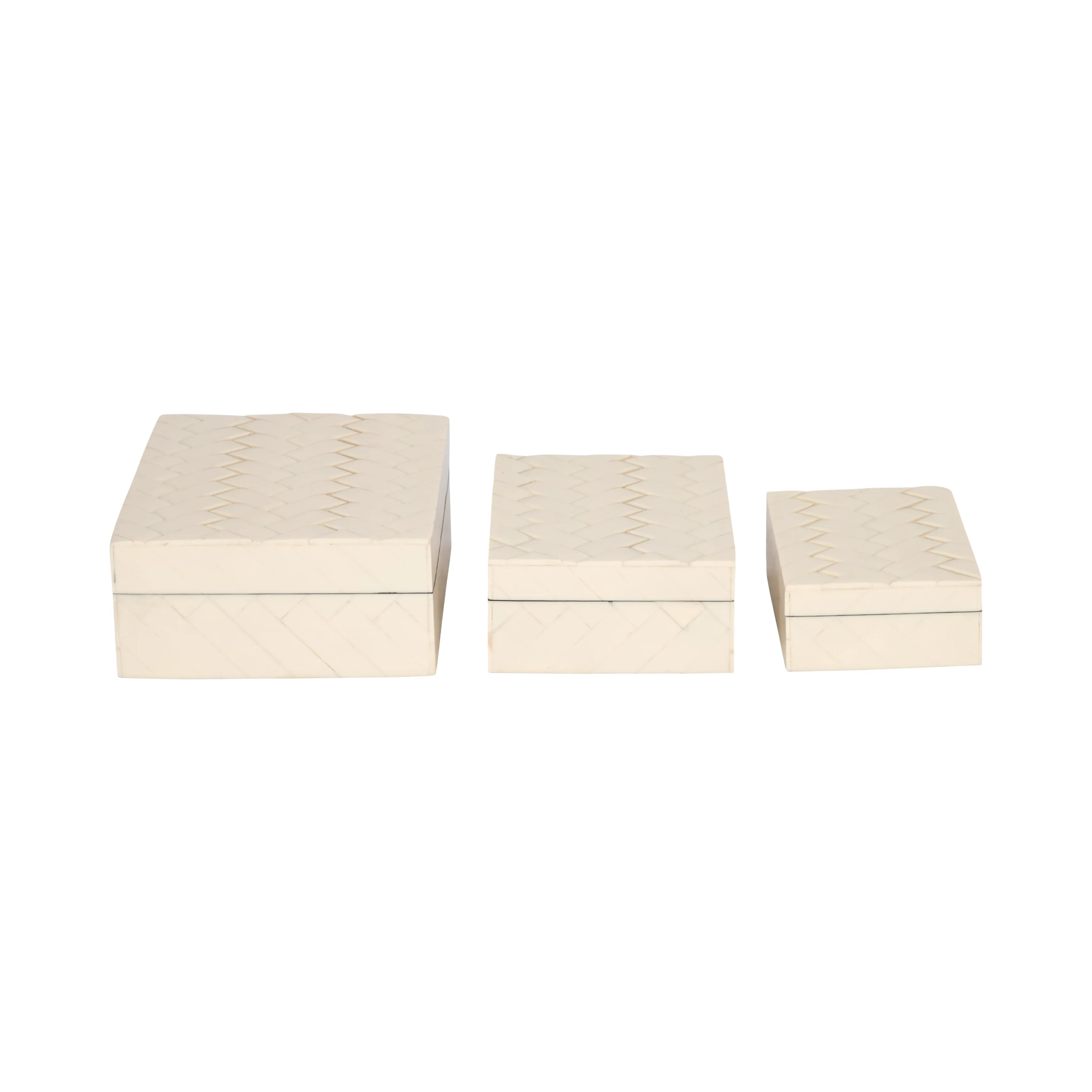 S/3 6/7/9" CHAIN BOXES, IVORY
