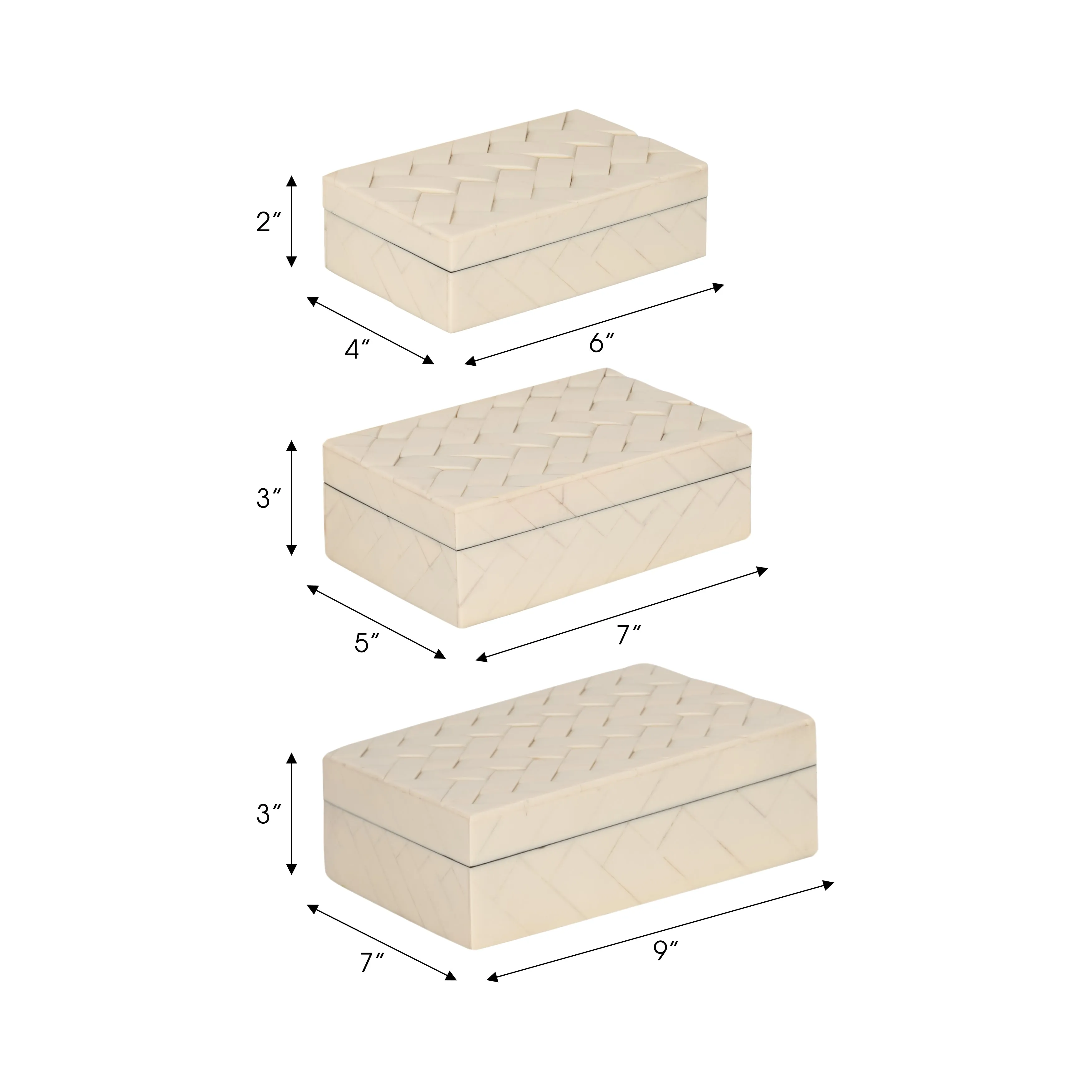 S/3 6/7/9" CHAIN BOXES, IVORY