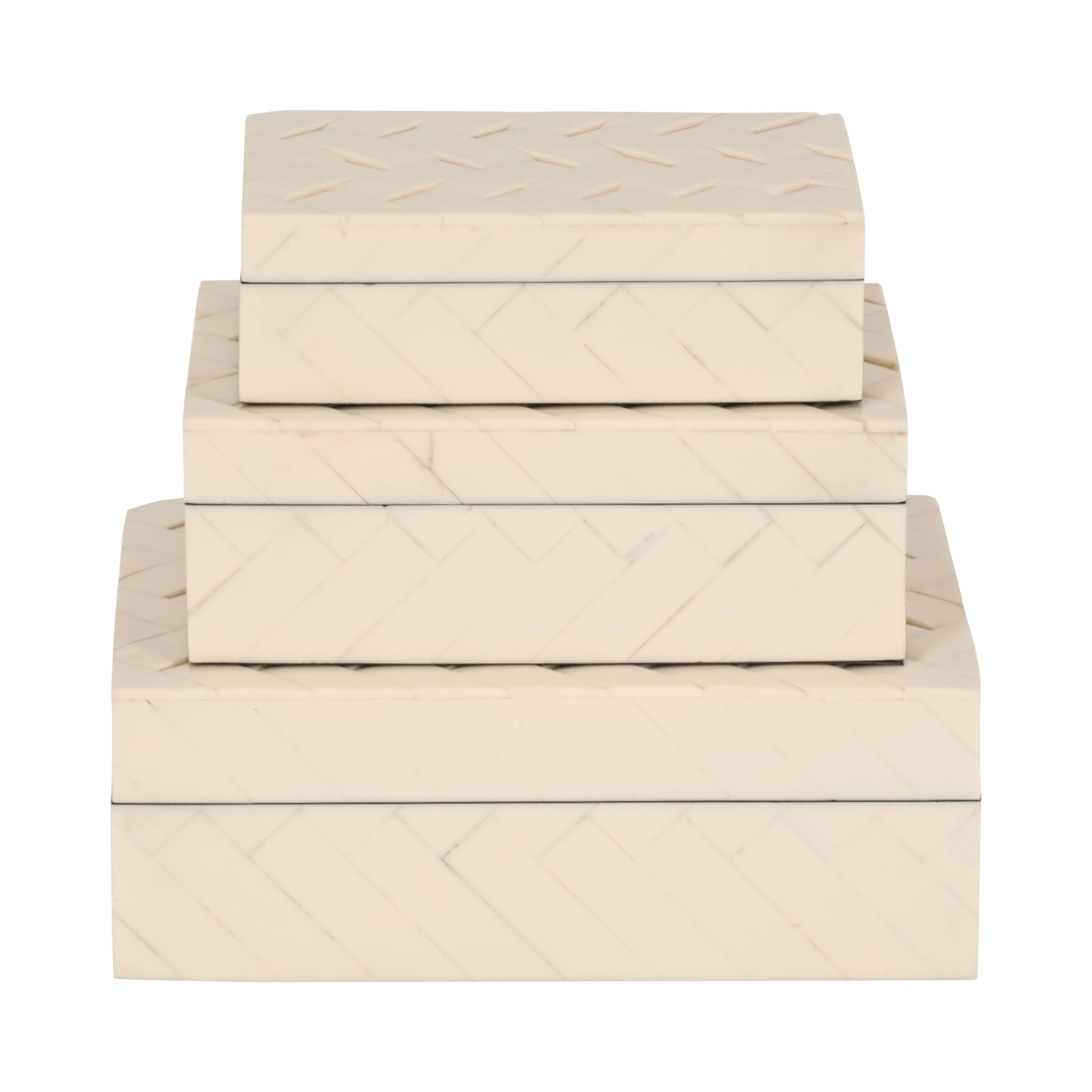 S/3 6/7/9" CHAIN BOXES, IVORY