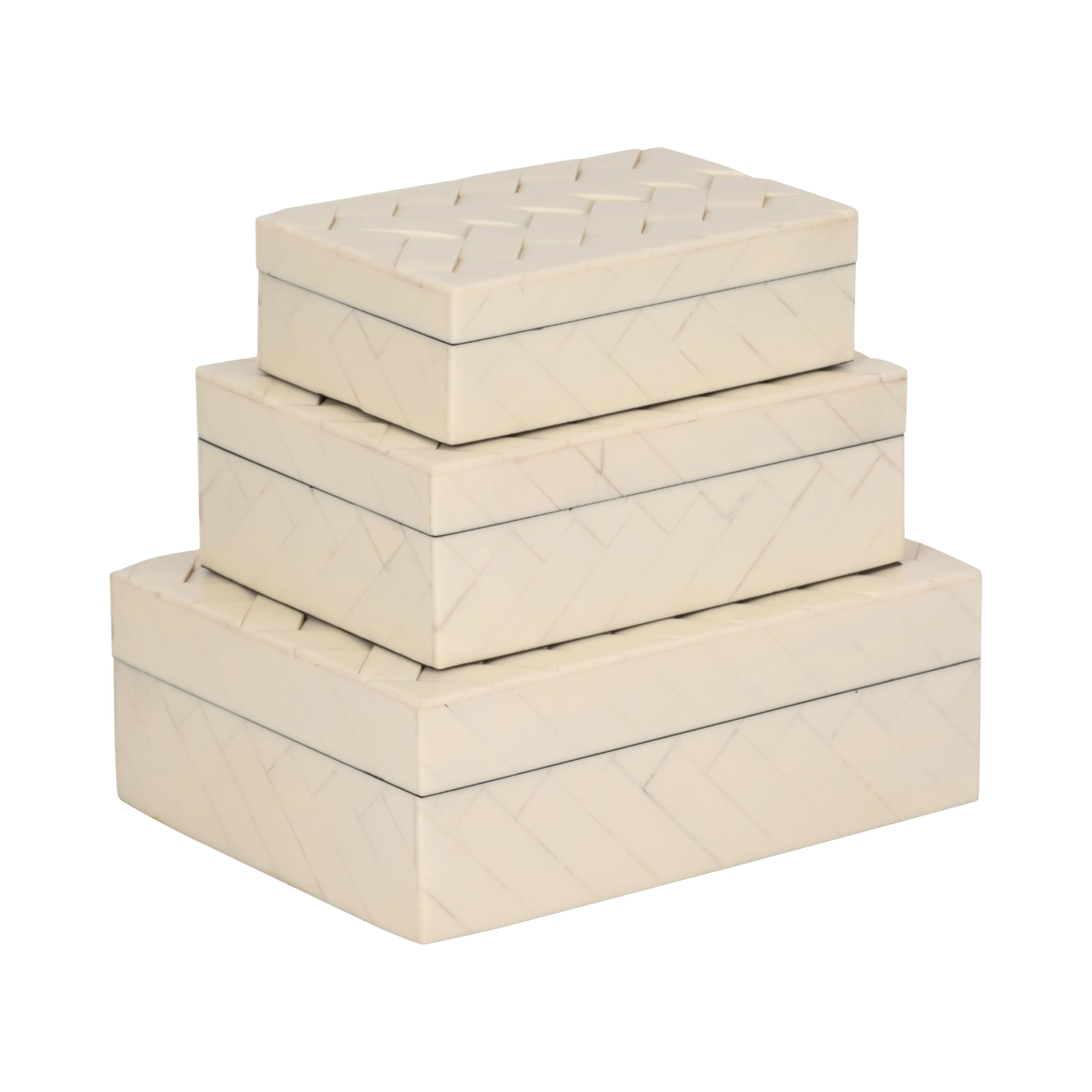 S/3 6/7/9" CHAIN BOXES, IVORY