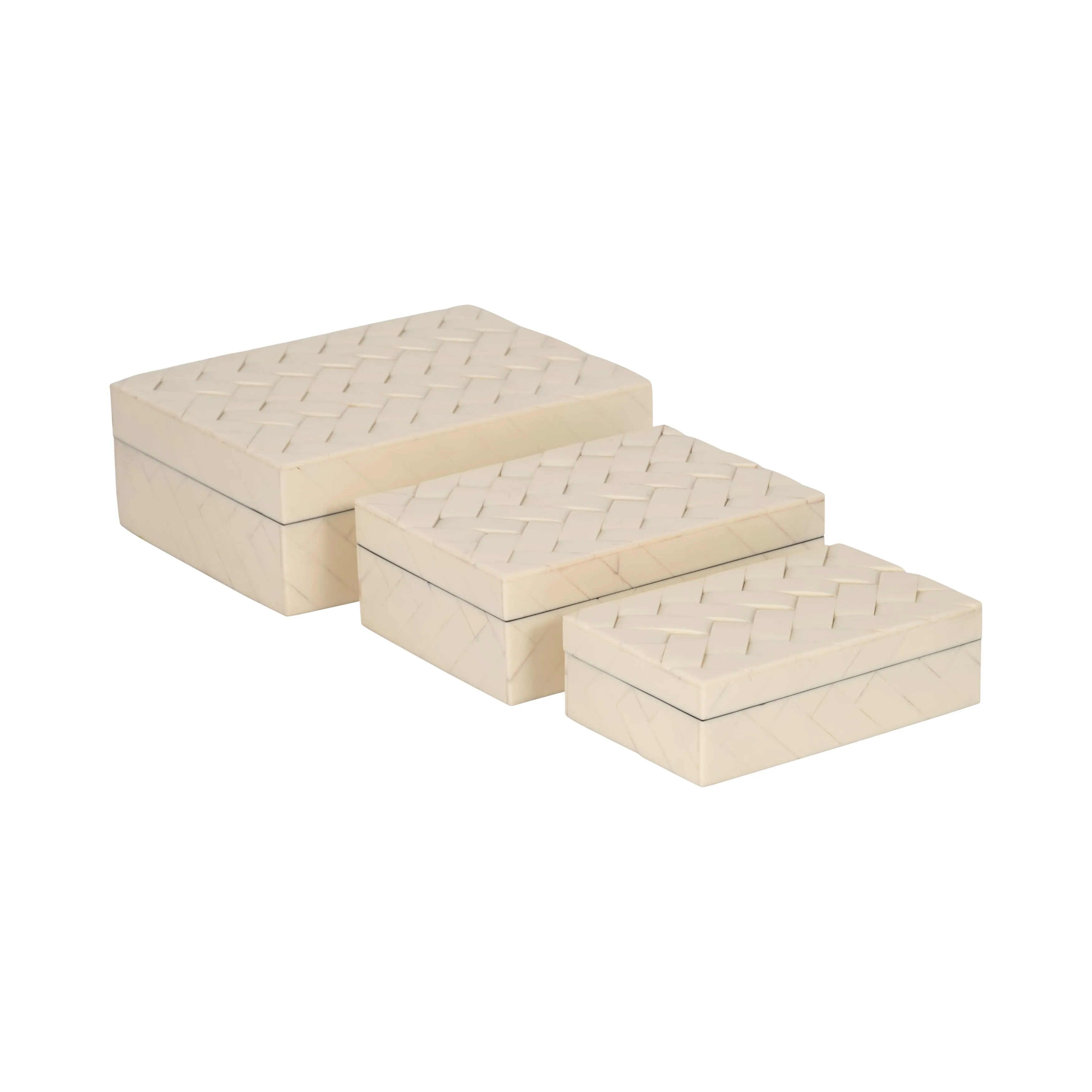 S/3 6/7/9" CHAIN BOXES, IVORY