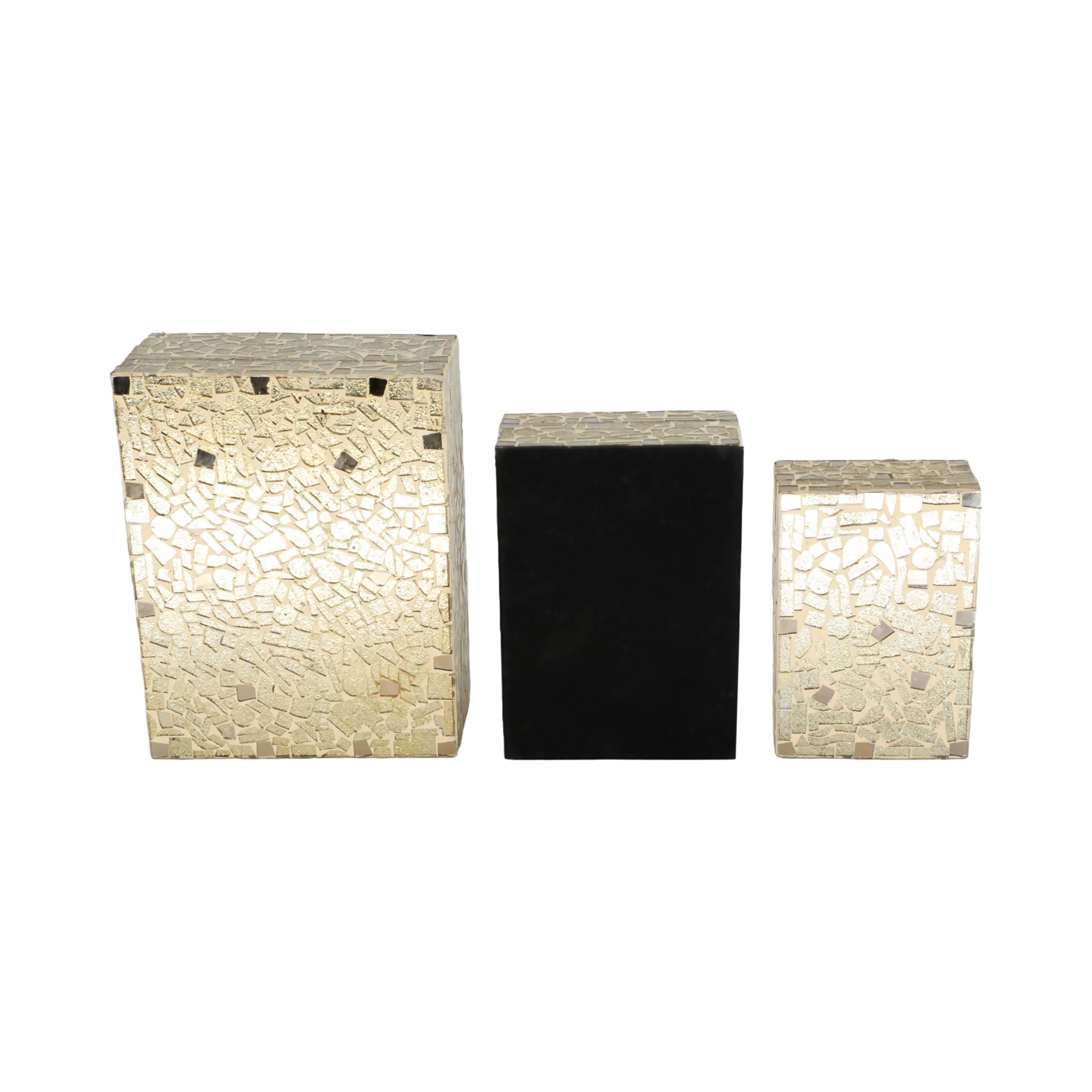S/3 6/7/9" MOSAIC BOXES, CHAMPAGNE